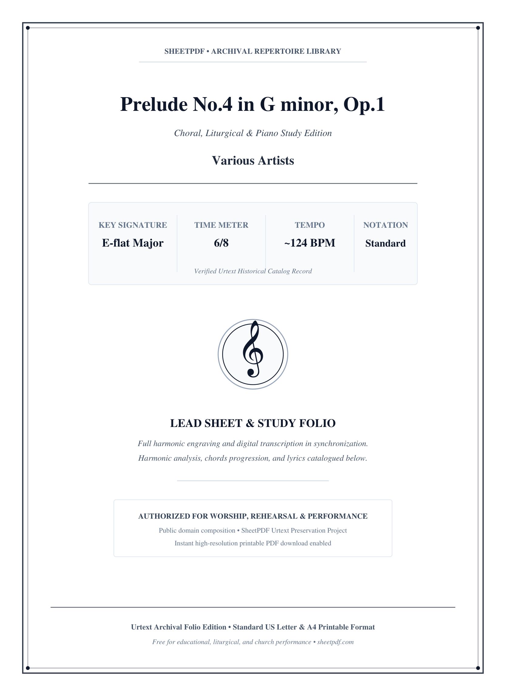 Prelude No.4 in G minor, Op.1 Piano Sheet Music Page 1 Free PDF