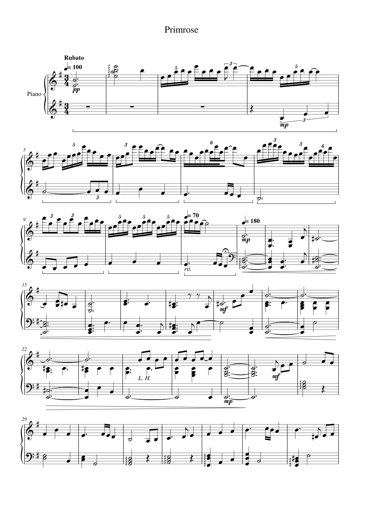 Primrose Piano Sheet Music Page 1 Free PDF