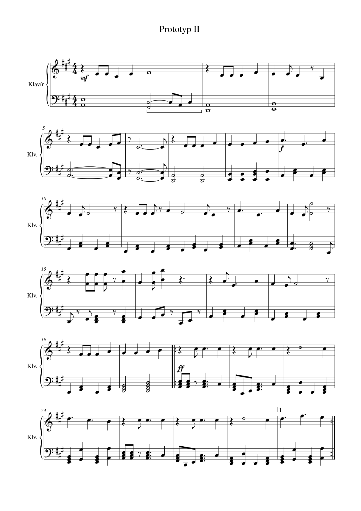 Prototyp II Piano Sheet Music Score Page 1