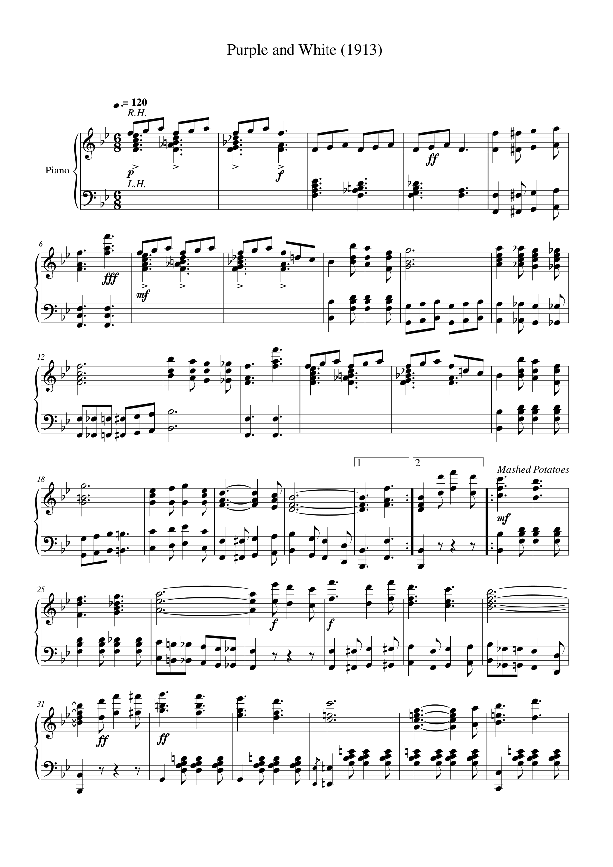 Purple and White (1913) Piano Sheet Music Page 1 Free PDF