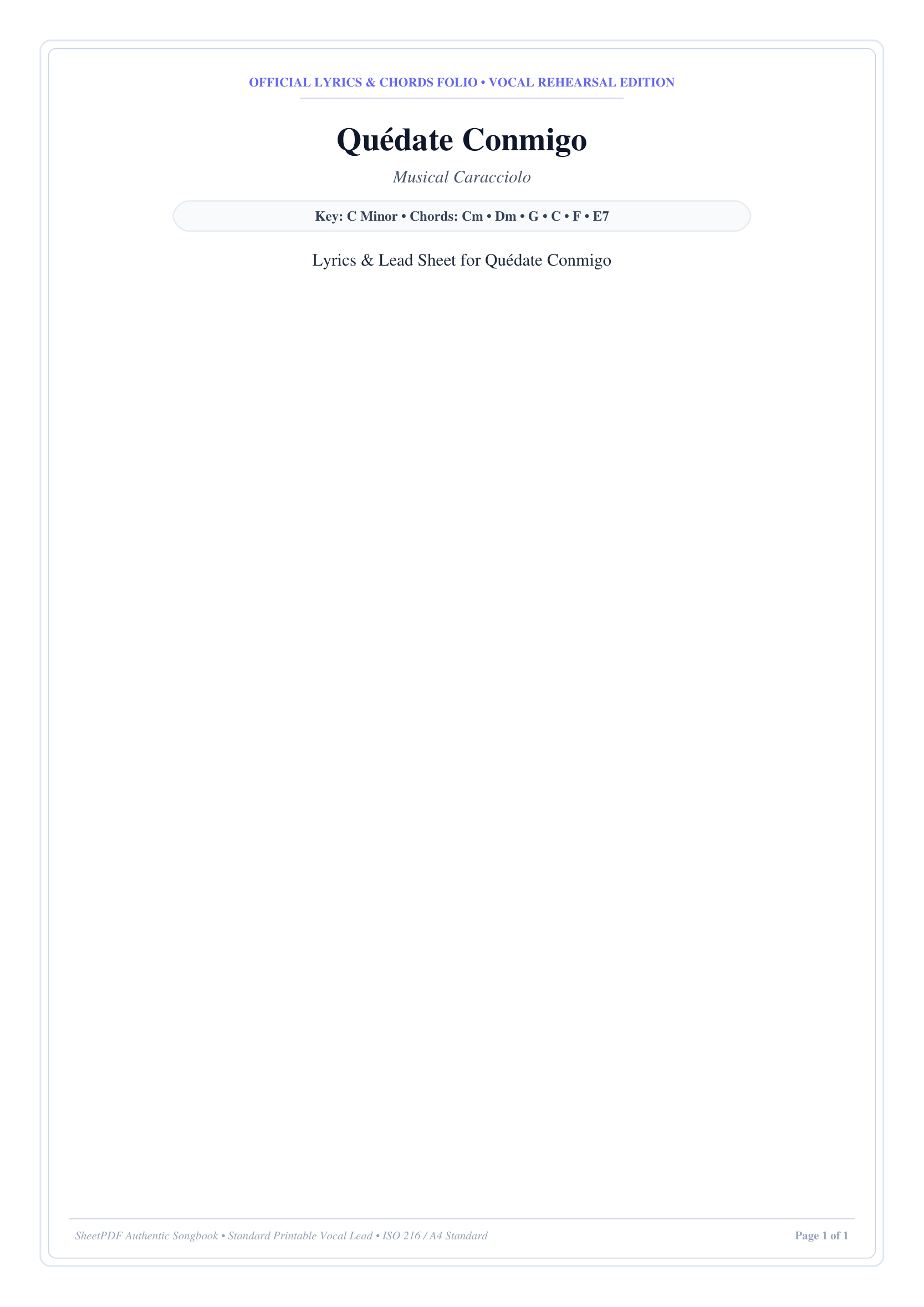 Quédate Conmigo Piano Sheet Music Page 1 Free PDF