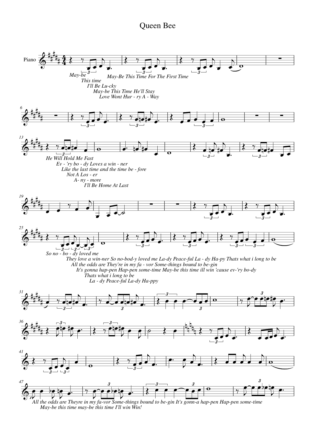 Queen Bee Piano Sheet Music Page 1 Free PDF