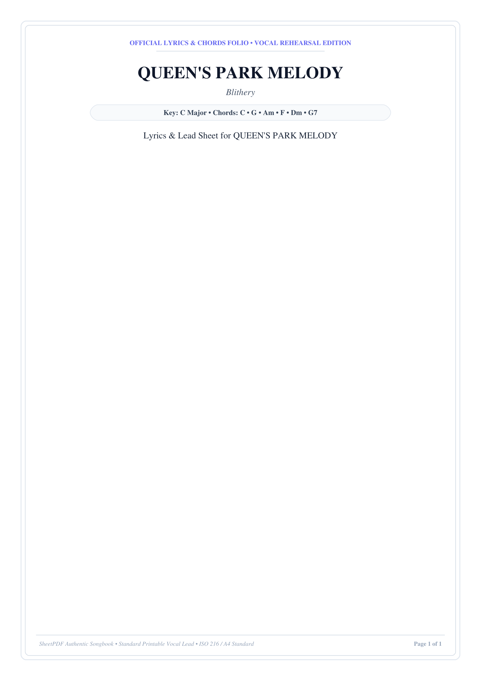 QUEEN'S PARK MELODY Piano Sheet Music Page 1 Free PDF