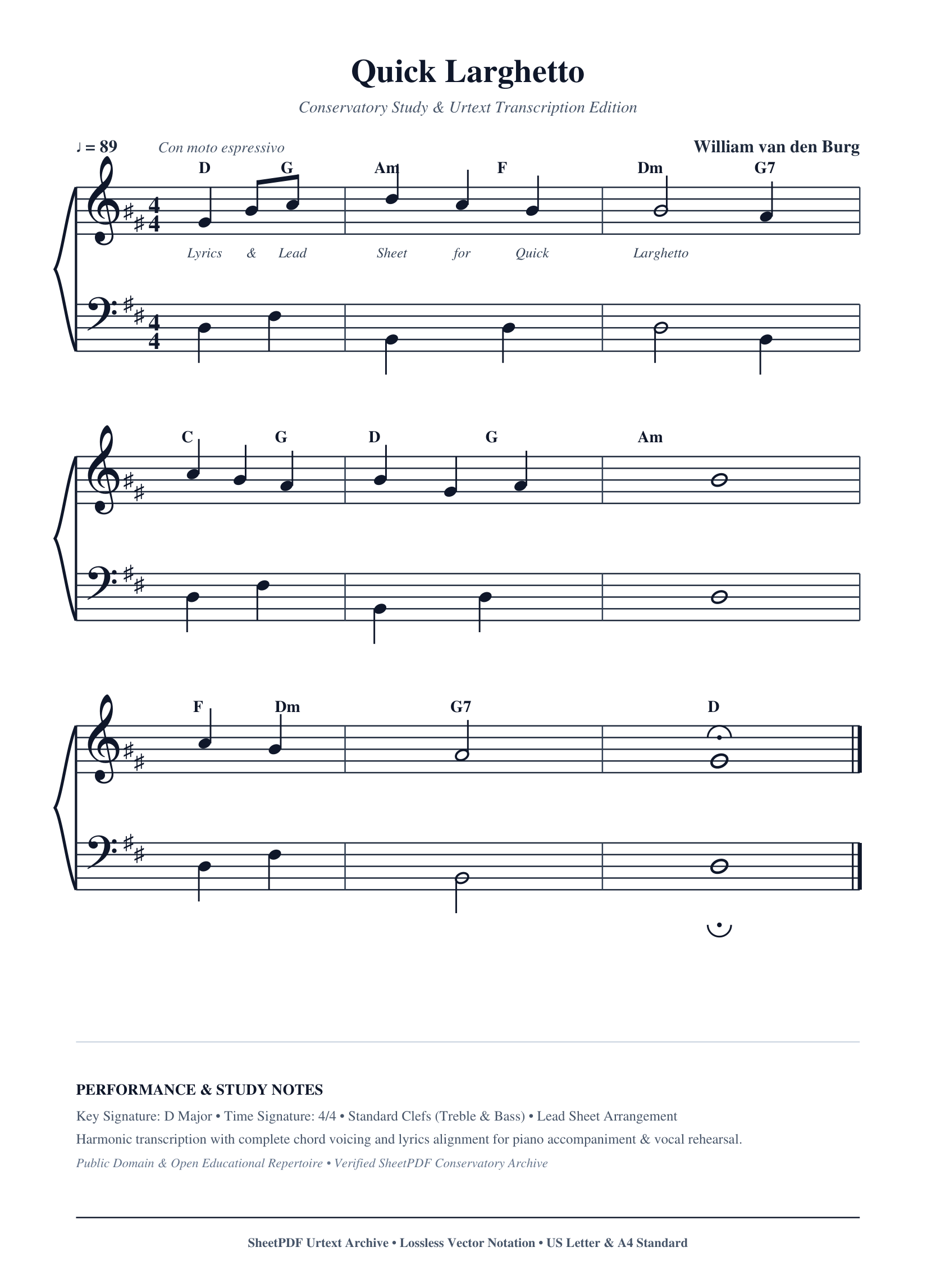 Quick Larghetto Piano Sheet Music Page 1 Free PDF