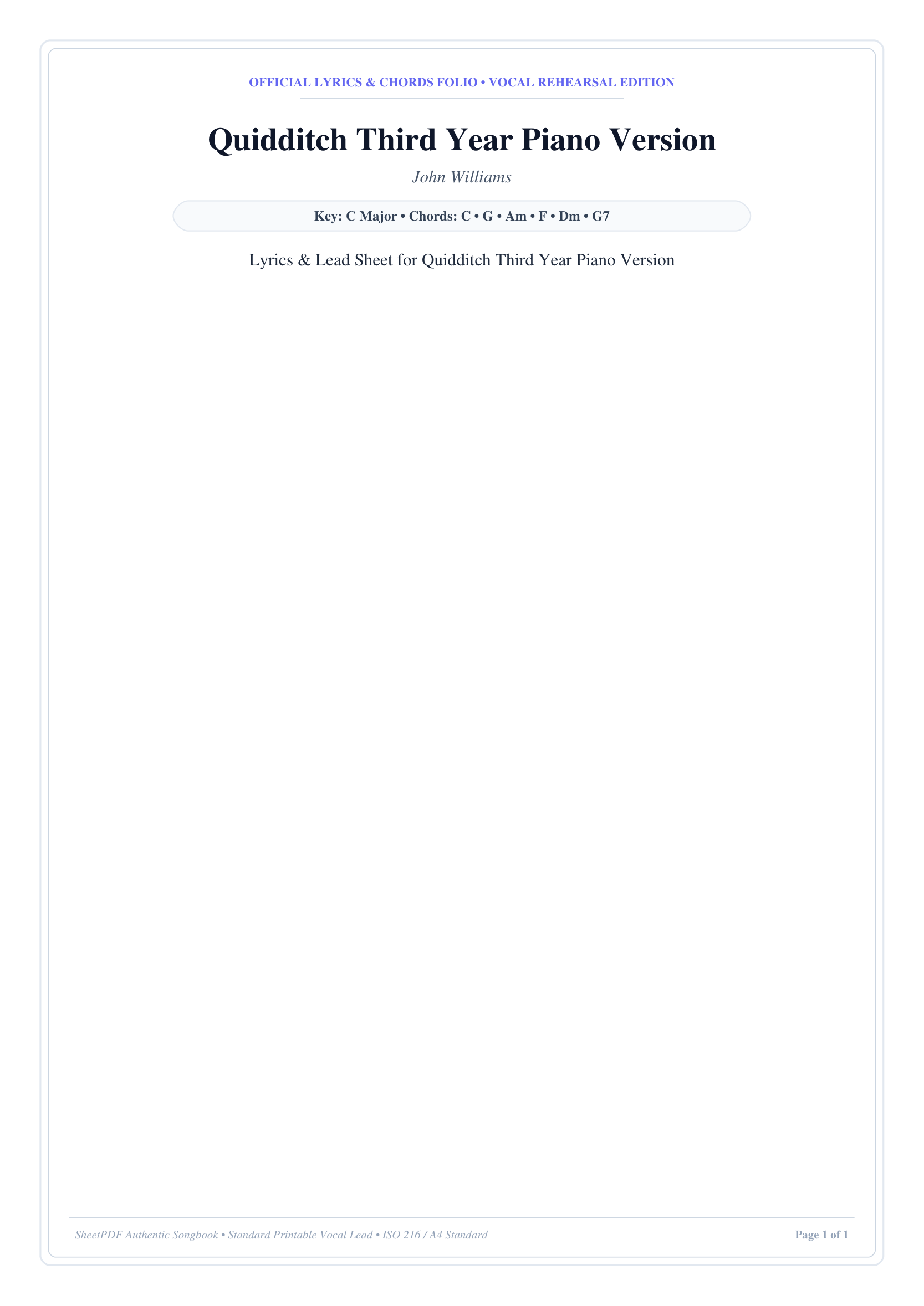 Quidditch Third Year Piano Version Lyrics & Chords Folio