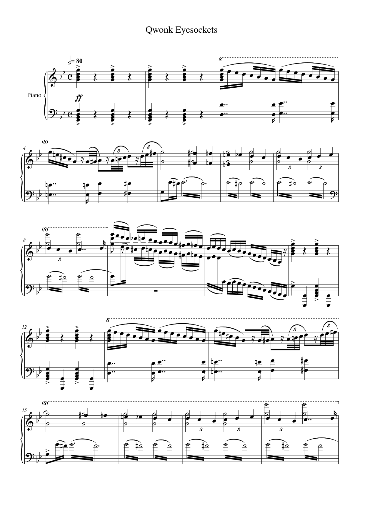Qwonk Eyesockets Piano Sheet Music Score Page 1