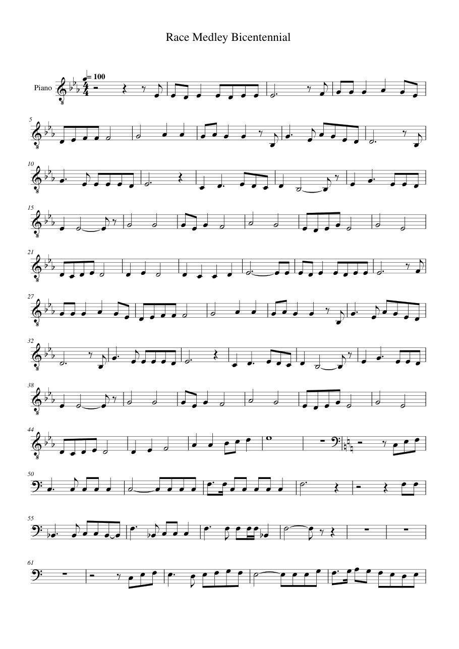 Race Medley Bicentennial Piano Sheet Music Page 1 Free PDF