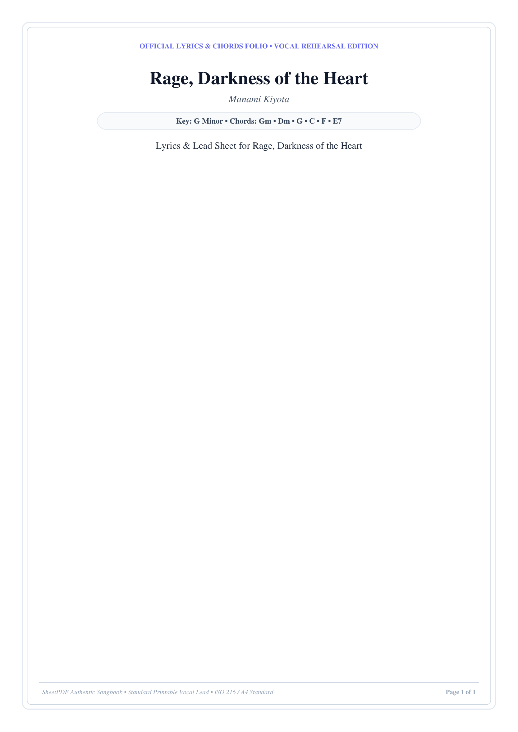 Rage, Darkness of the Heart Piano Sheet Music Page 1 Free PDF
