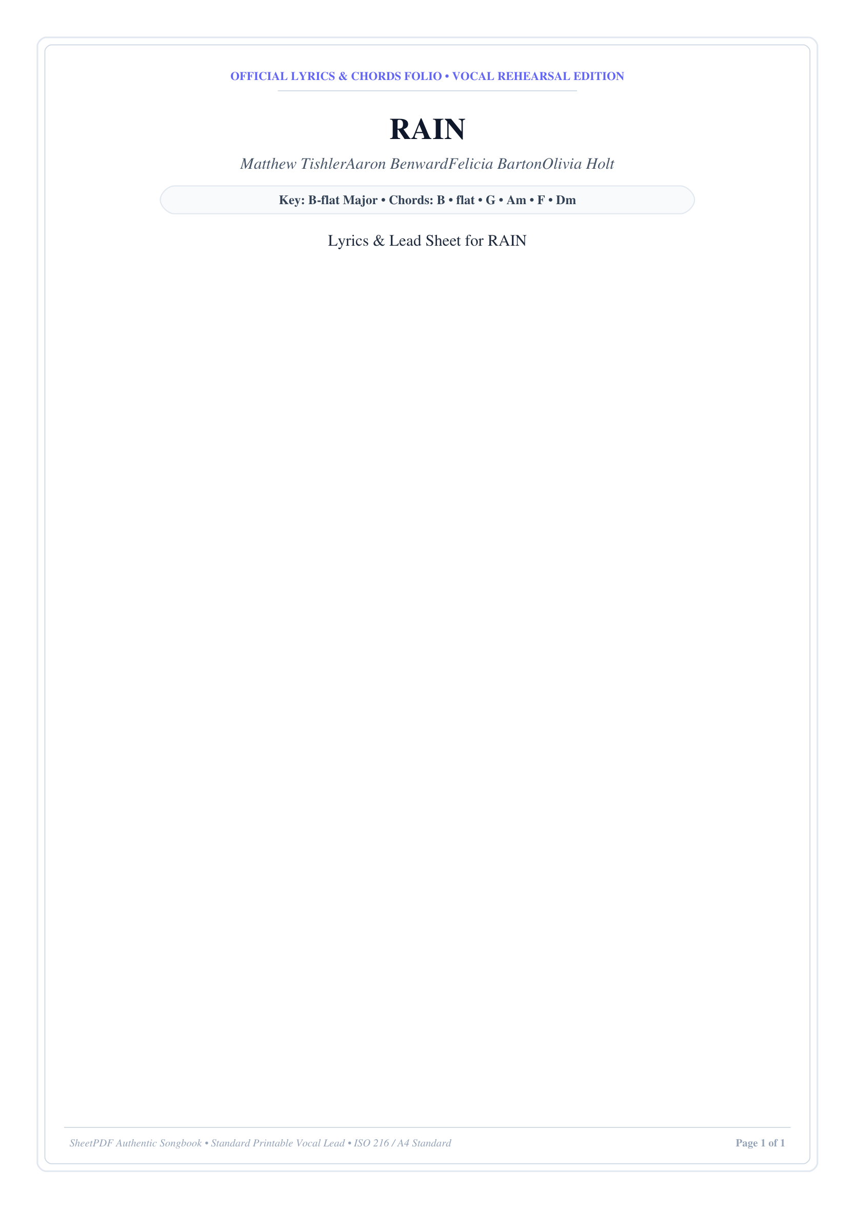 RAIN Piano Sheet Music Page 1 Free PDF