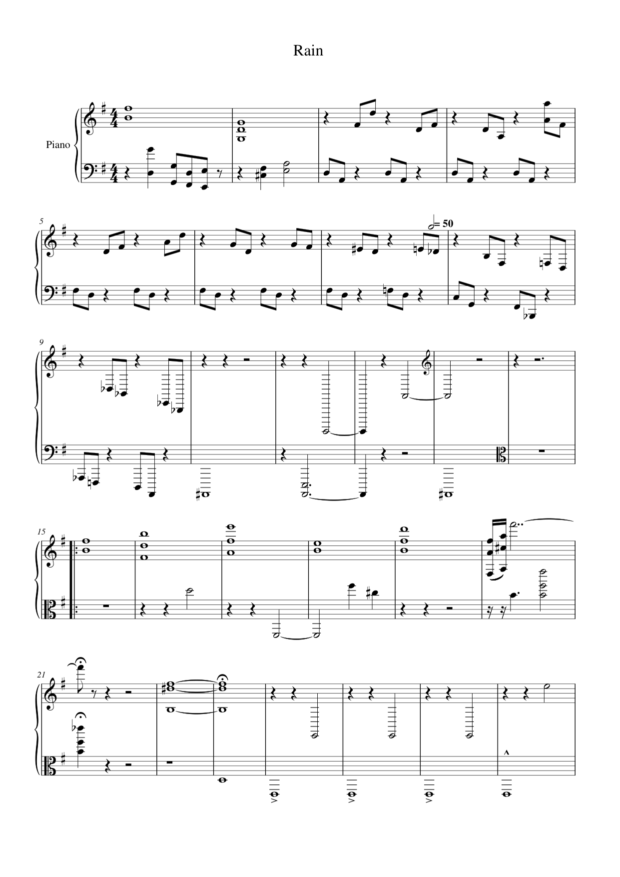 Rain Piano Sheet Music Score Page 1