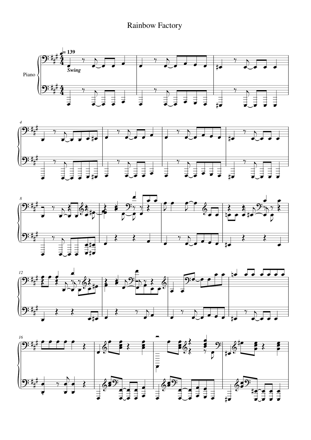 Rainbow Factory Piano Sheet Music Page 1 Free PDF