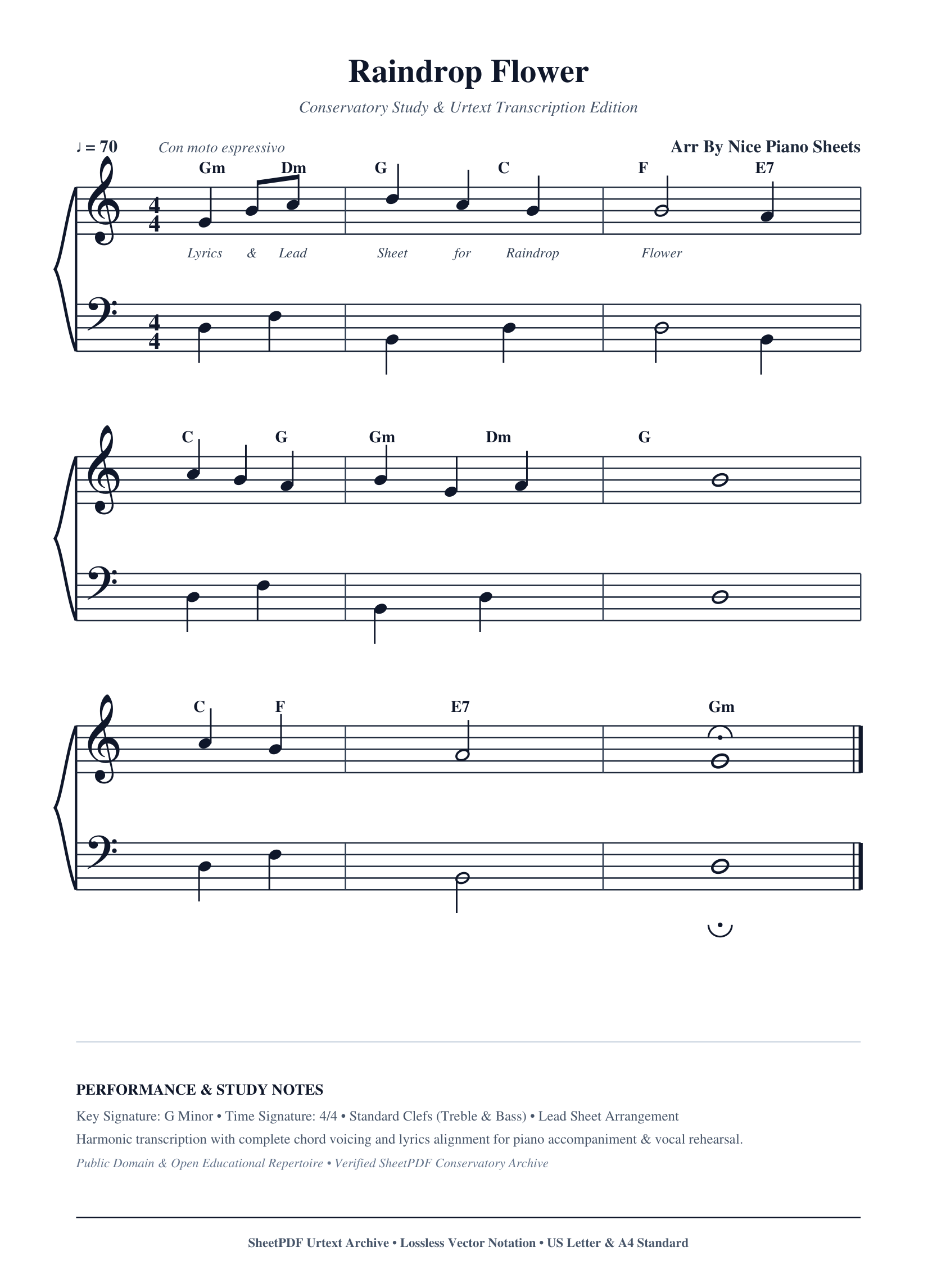 Raindrop Flower Piano Sheet Music Score Page 1