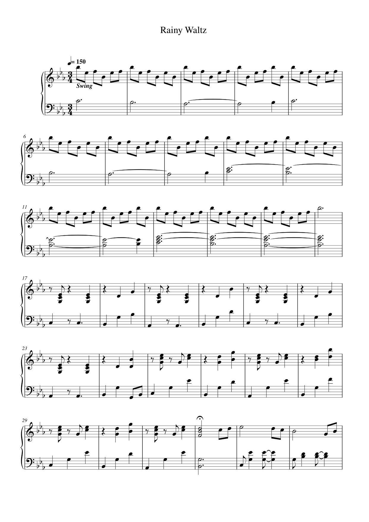 Rainy Waltz Piano Sheet Music Score Page 1