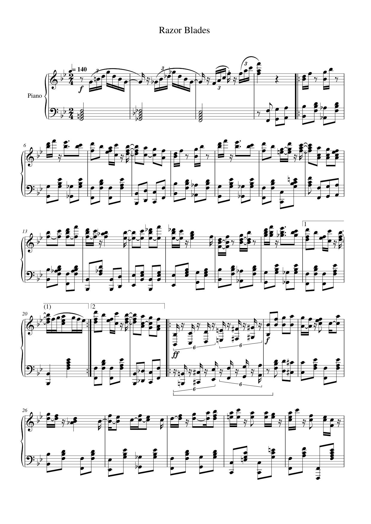 Razor Blades Piano Sheet Music Page 1 Free PDF