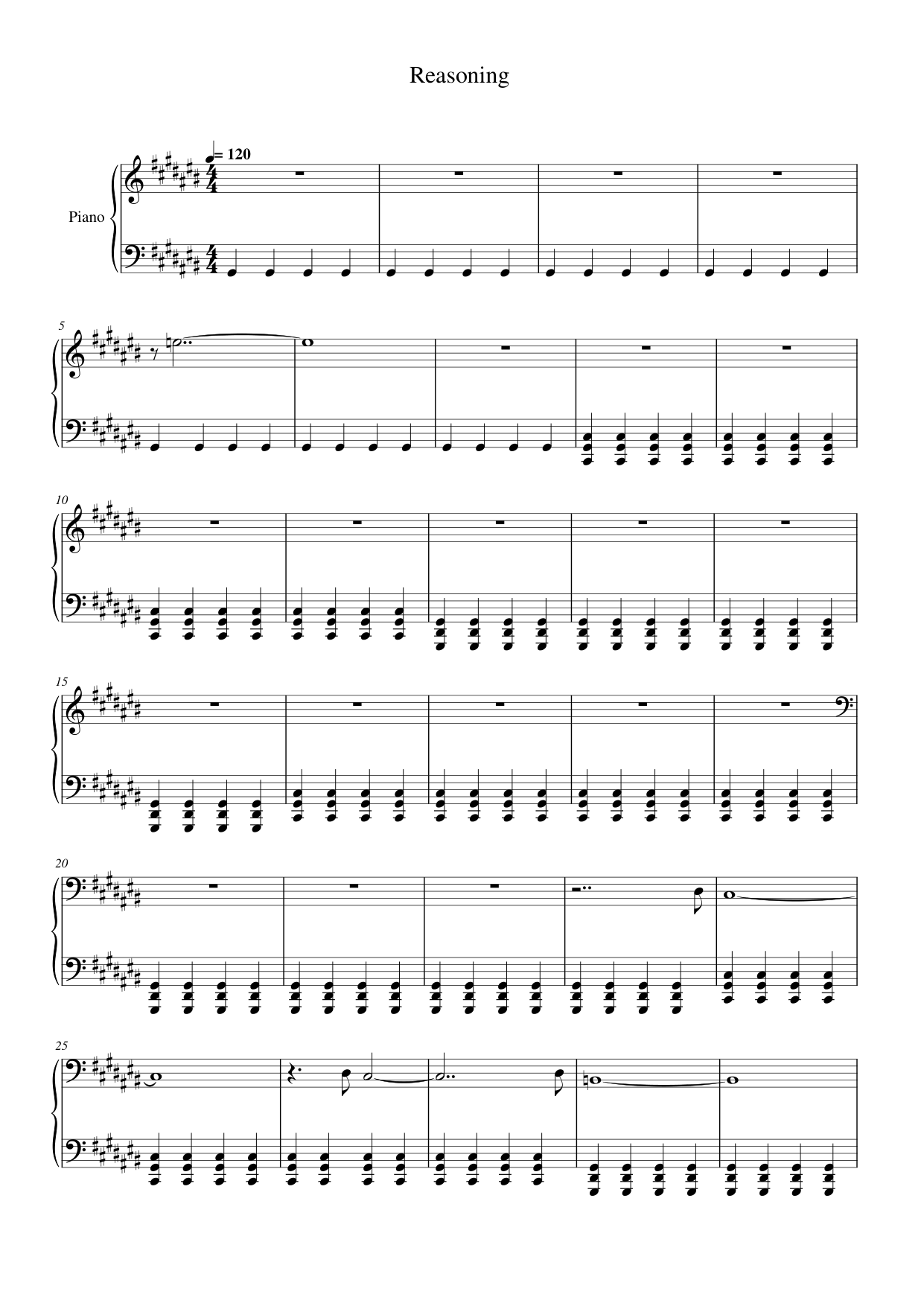 Reasoning Piano Sheet Music Score Page 1
