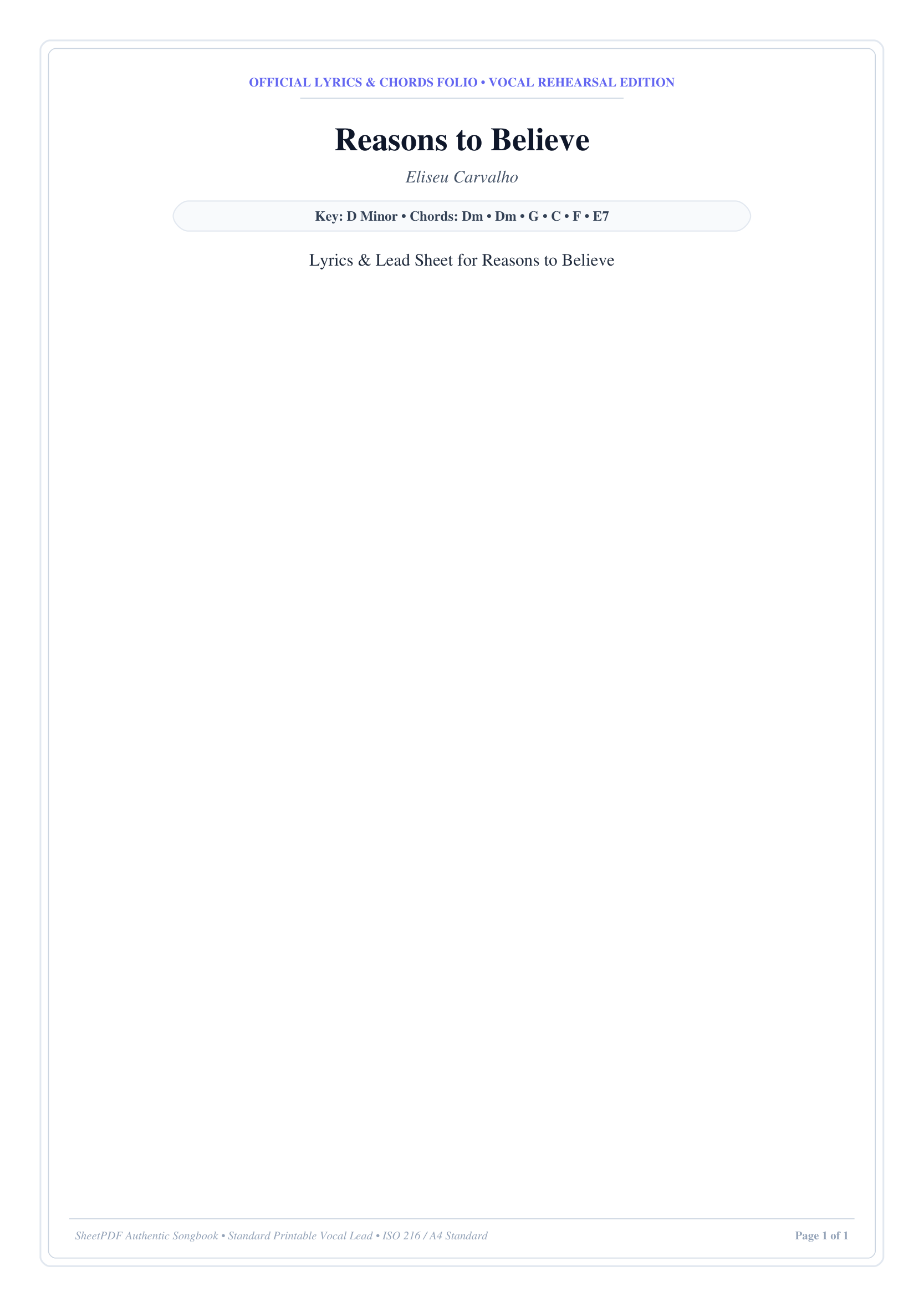Reasons to Believe Piano Sheet Music Page 1 Free PDF
