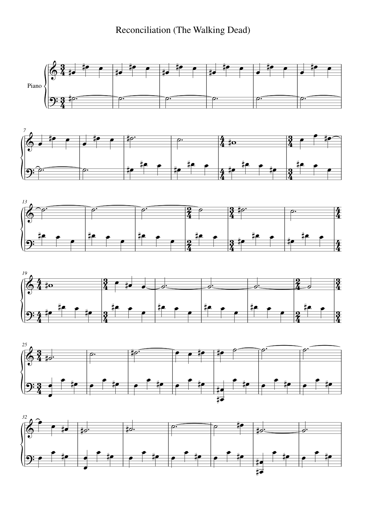 Reconciliation (The Walking Dead) Piano Sheet Music Page 1 Free PDF