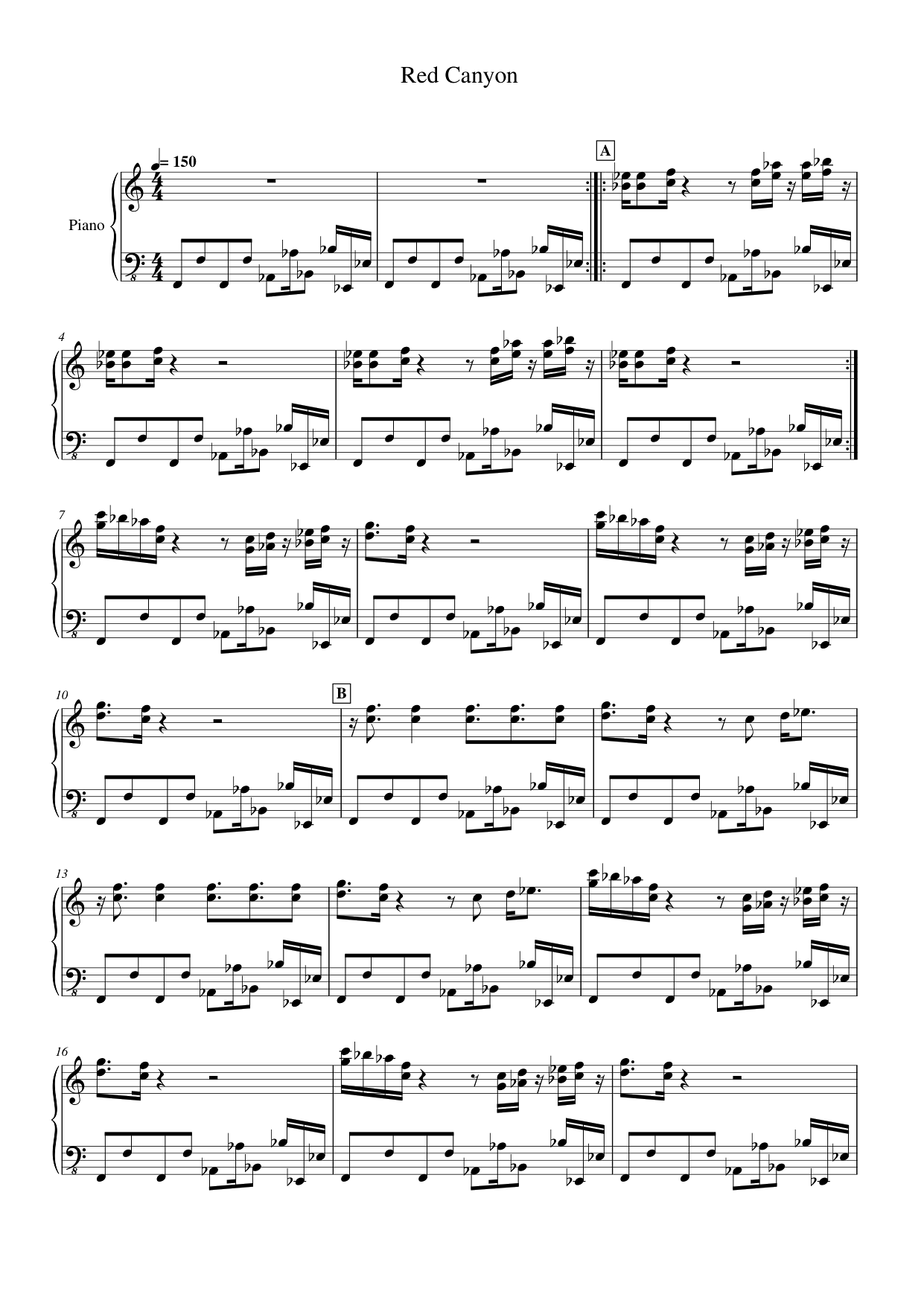 Red Canyon Piano Sheet Music Score Page 1