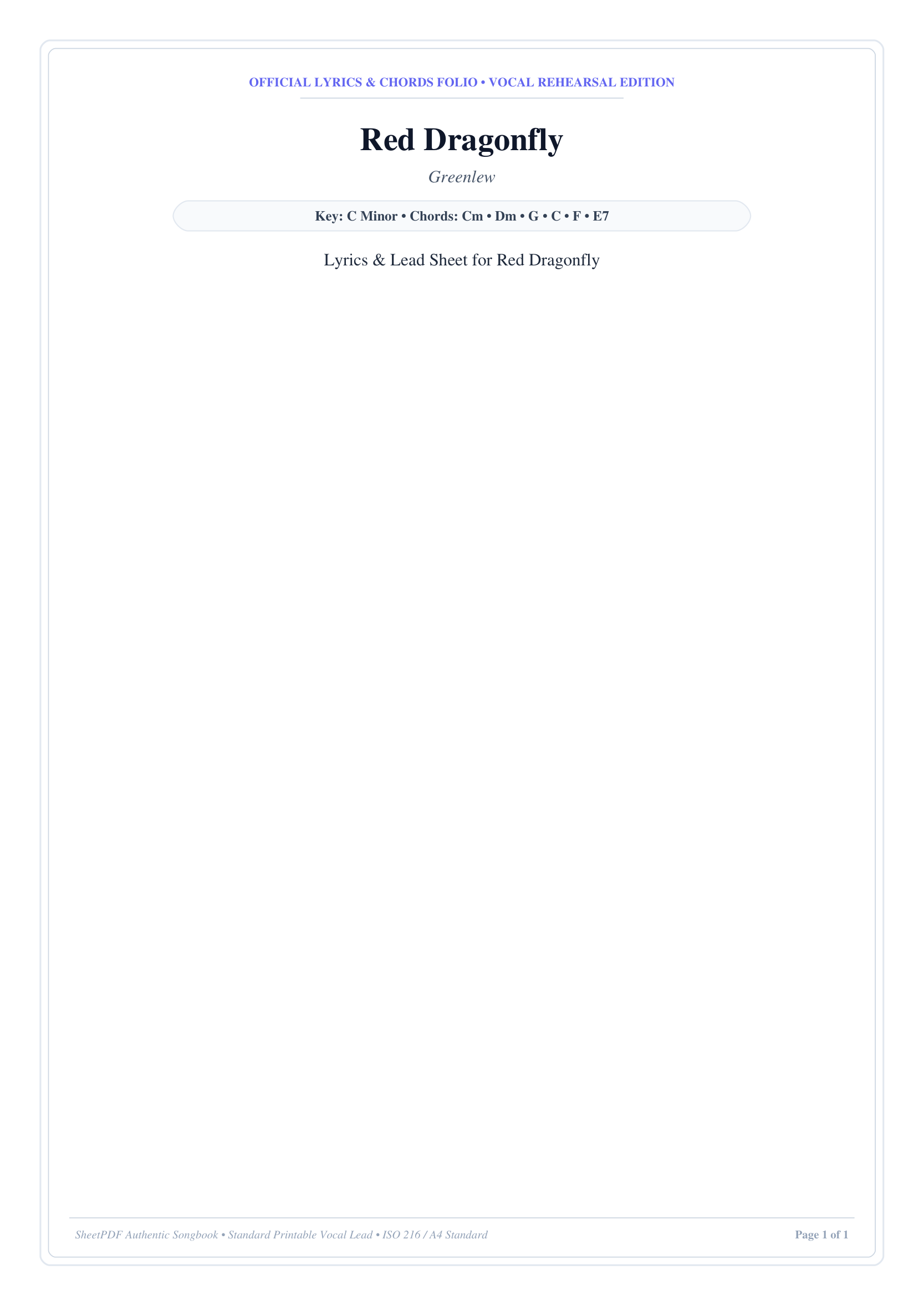 Red Dragonfly Lyrics & Chords Folio