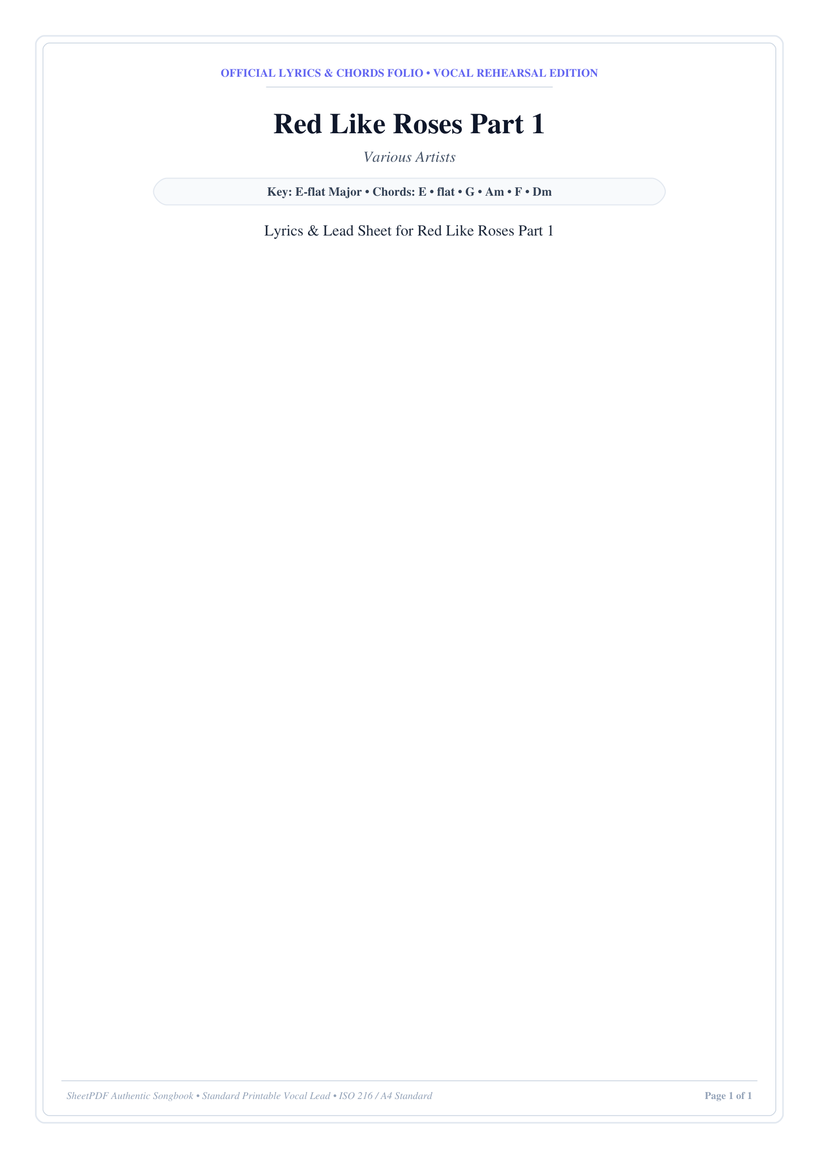 Red Like Roses Part 1 Piano Sheet Music Page 1 Free PDF