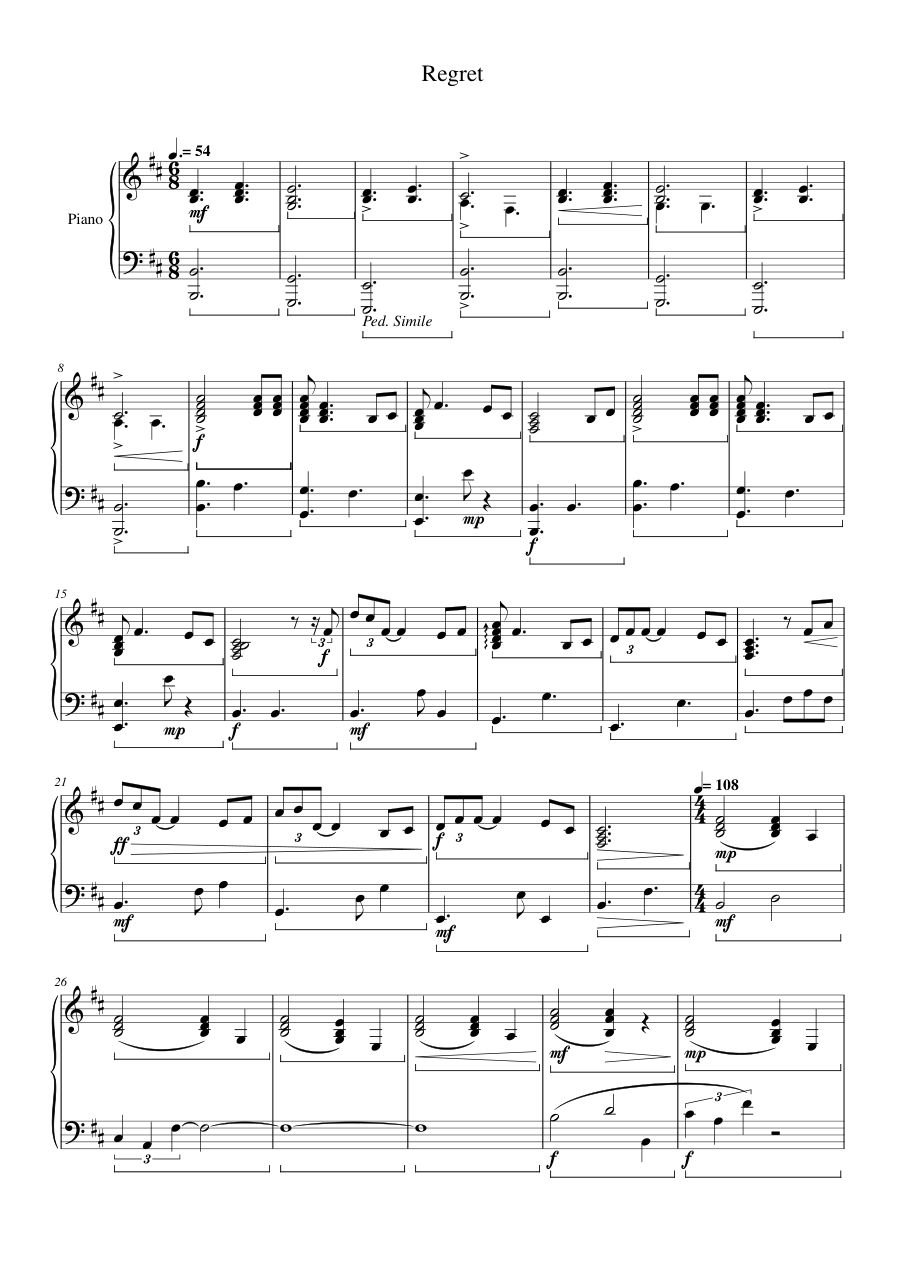 Regret Piano Sheet Music Page 1 Free PDF
