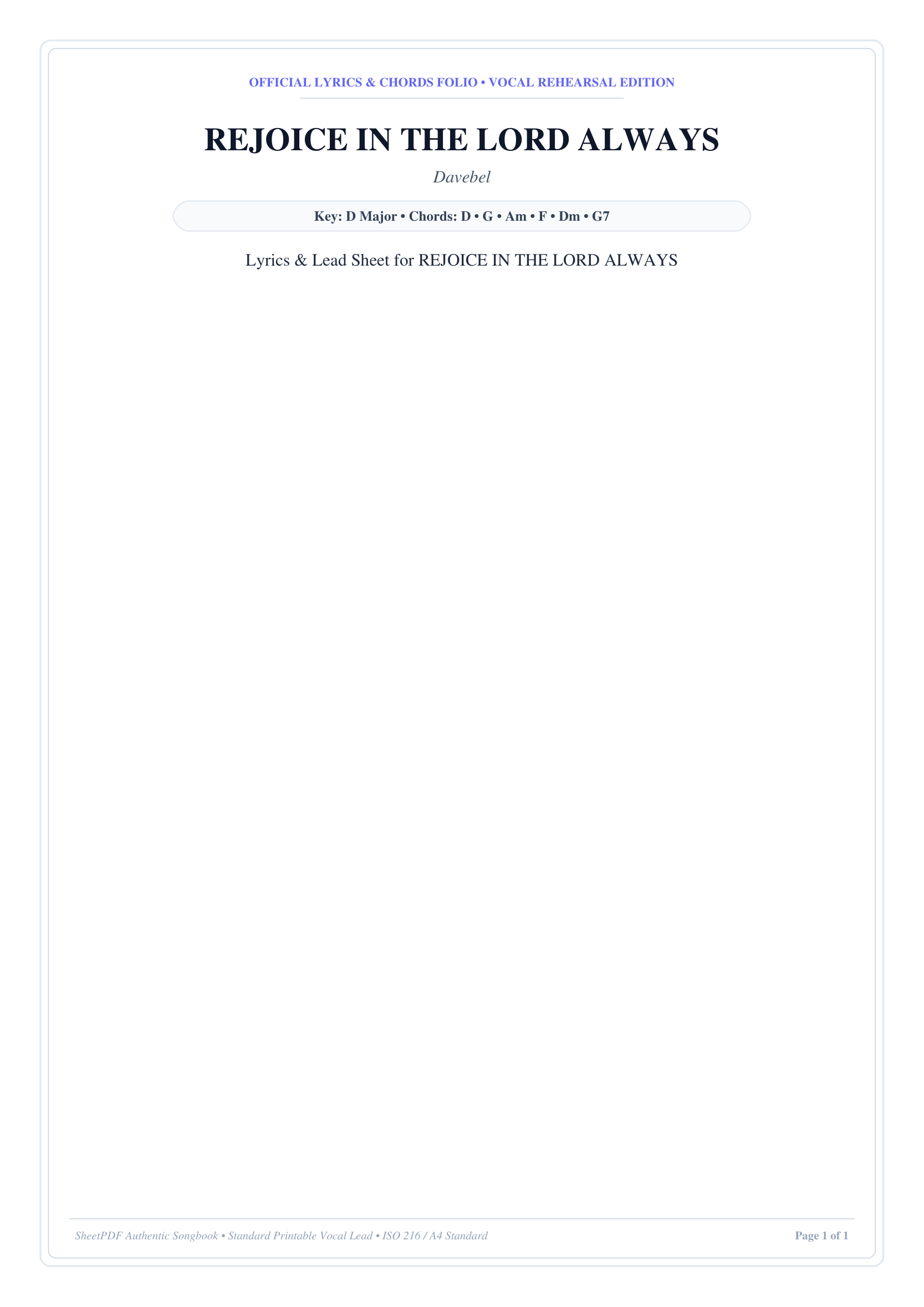 REJOICE IN THE LORD ALWAYS Piano Sheet Music Page 1 Free PDF