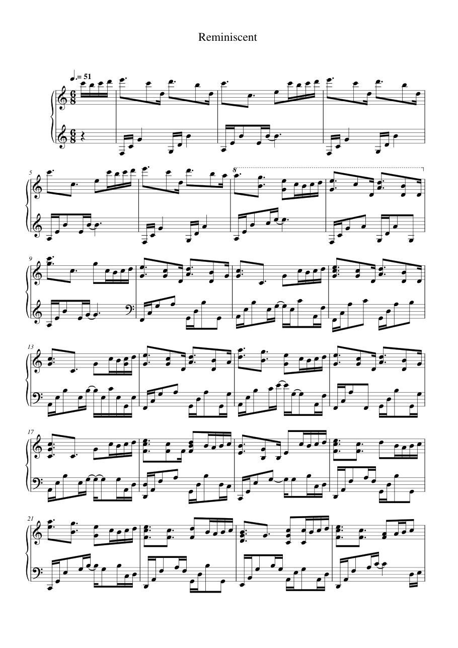 Reminiscent Piano Sheet Music Score Page 1