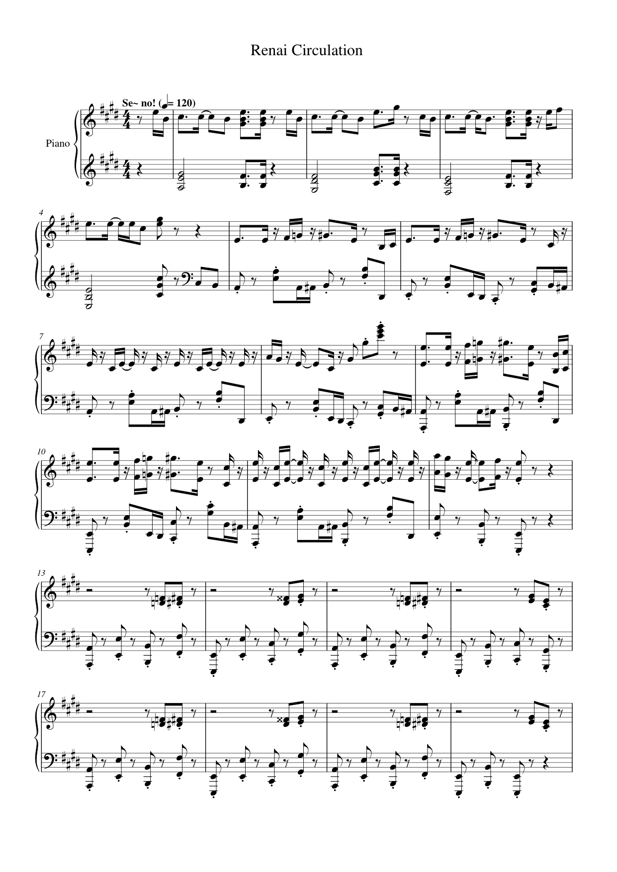 Renai Circulation Piano Sheet Music Page 1 Free PDF