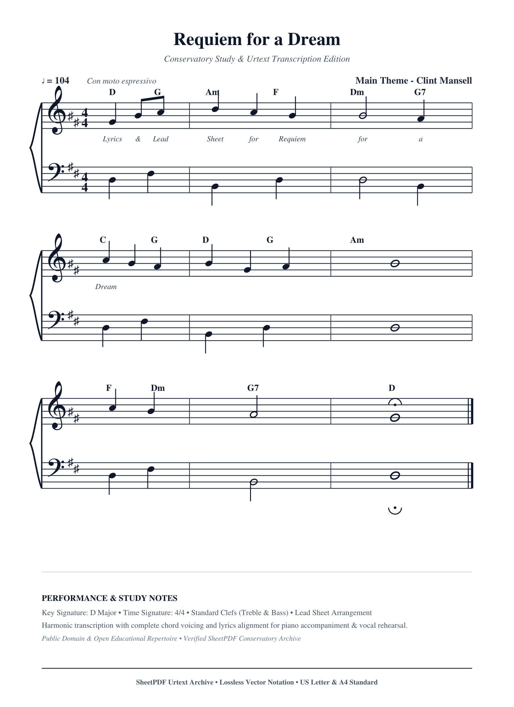 Requiem for a Dream Piano Sheet Music Page 1 Free PDF