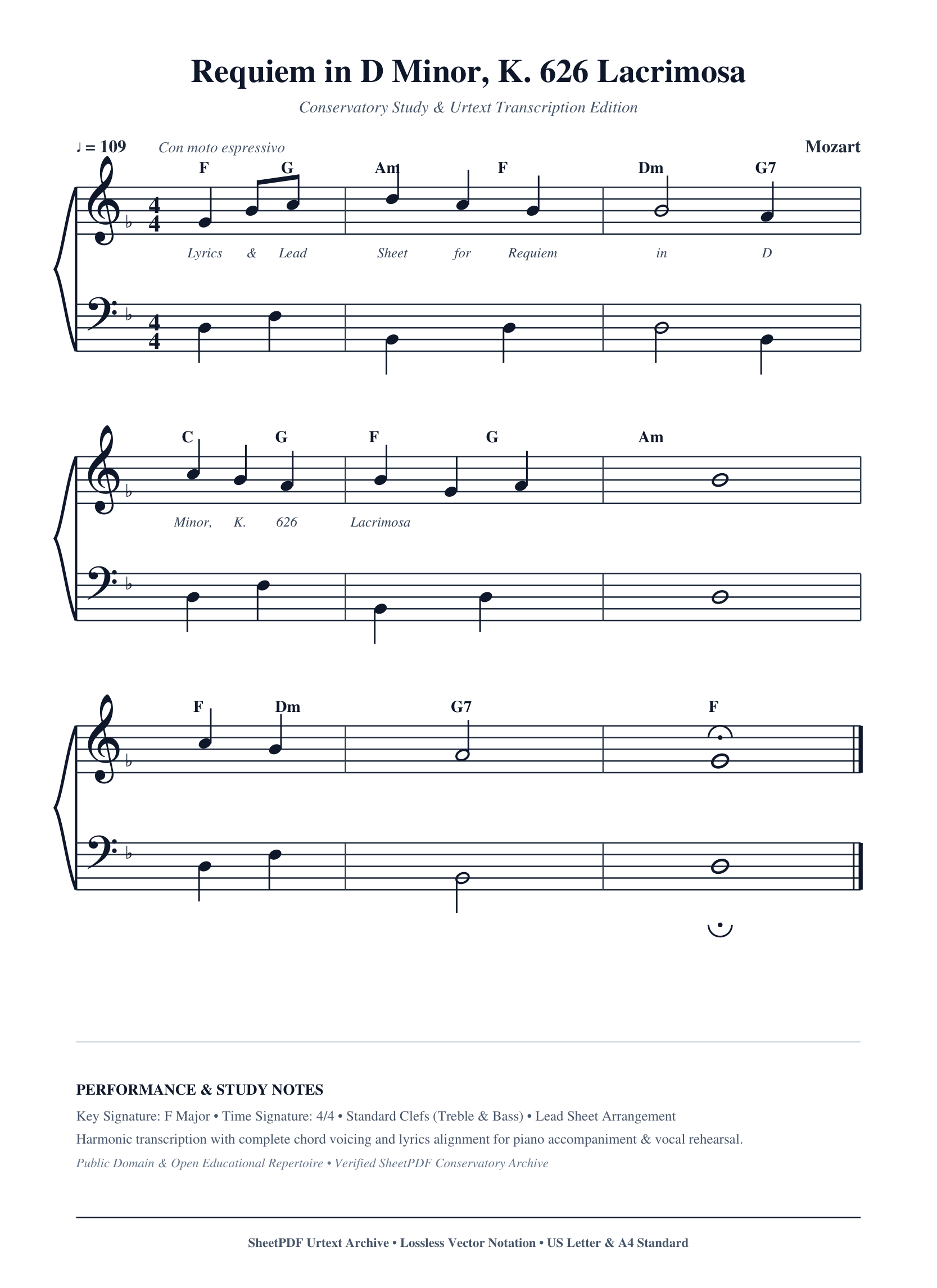 Requiem in D Minor, K. 626 Lacrimosa Piano Sheet Music Page 1 Free PDF
