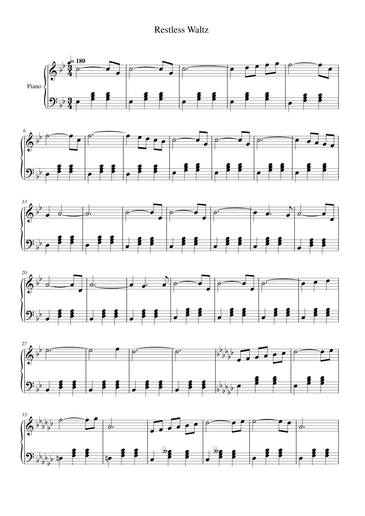Restless Waltz Piano Sheet Music Page 1 Free PDF