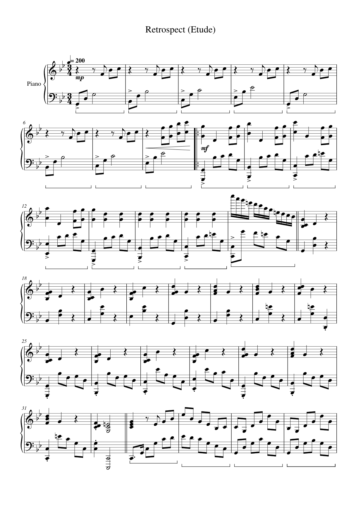 Retrospect (Etude) Piano Sheet Music Page 1 Free PDF