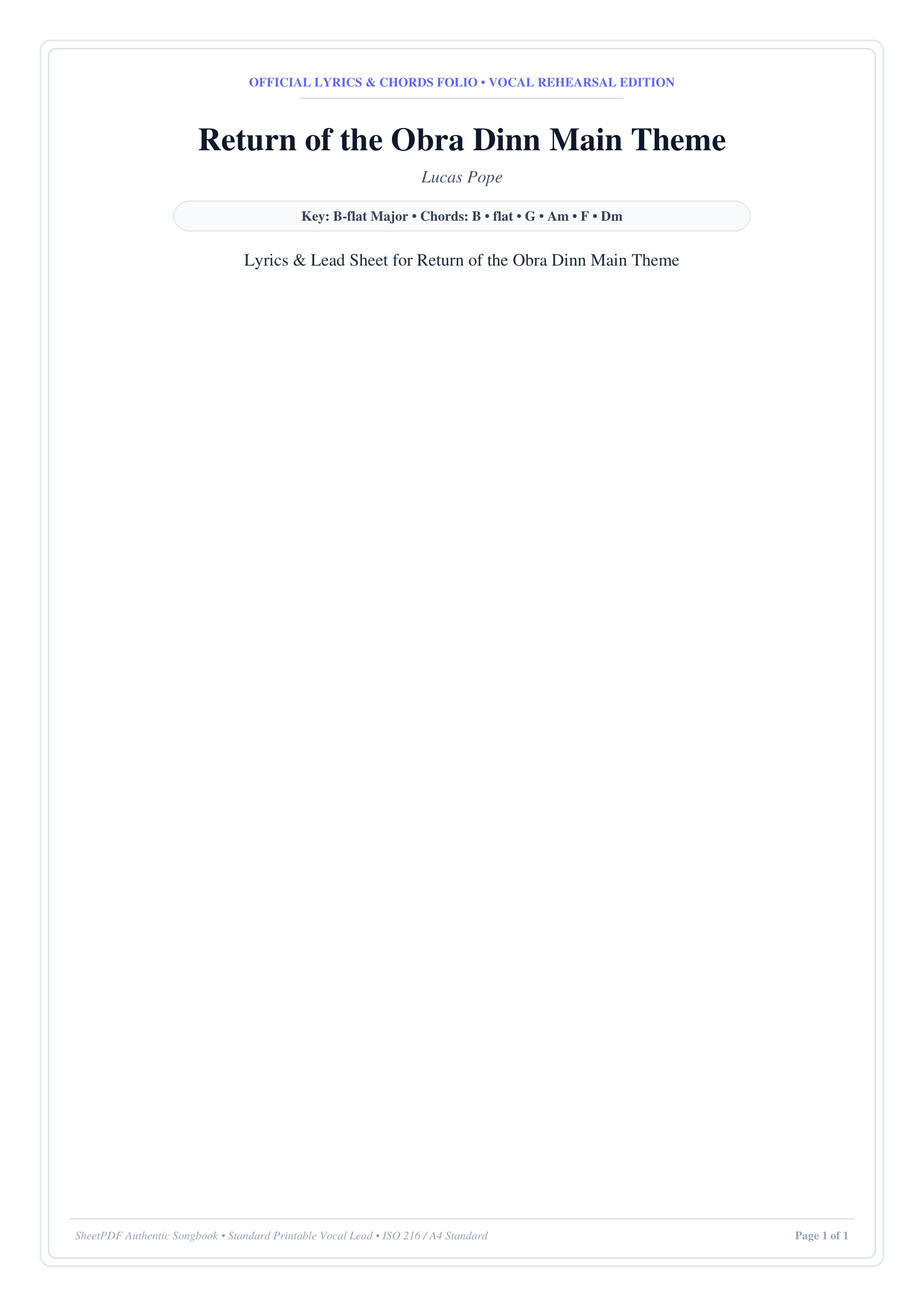 Return of the Obra Dinn Main Theme Piano Sheet Music Page 1 Free PDF