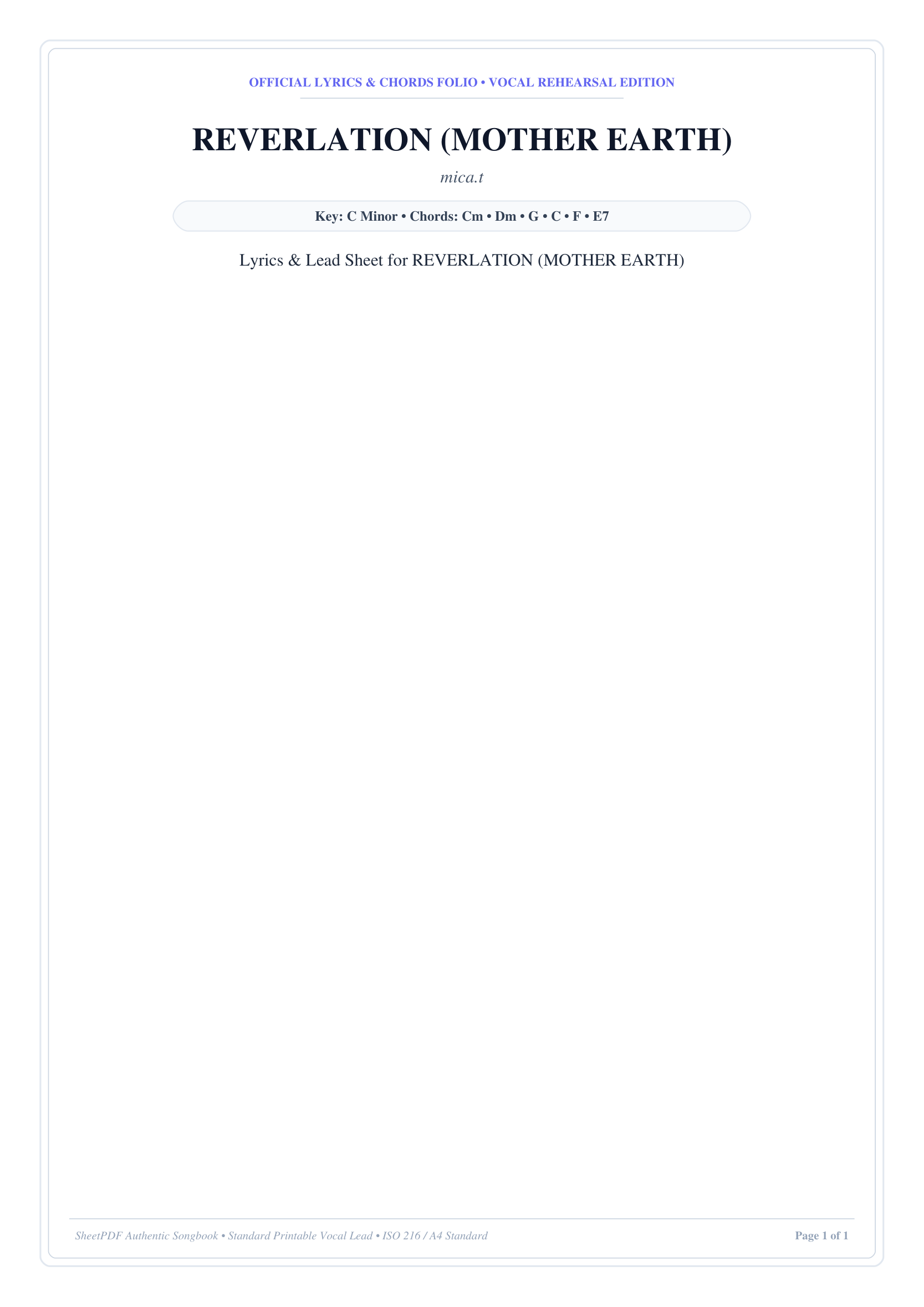 REVERLATION (MOTHER EARTH) Piano Sheet Music Page 1 Free PDF