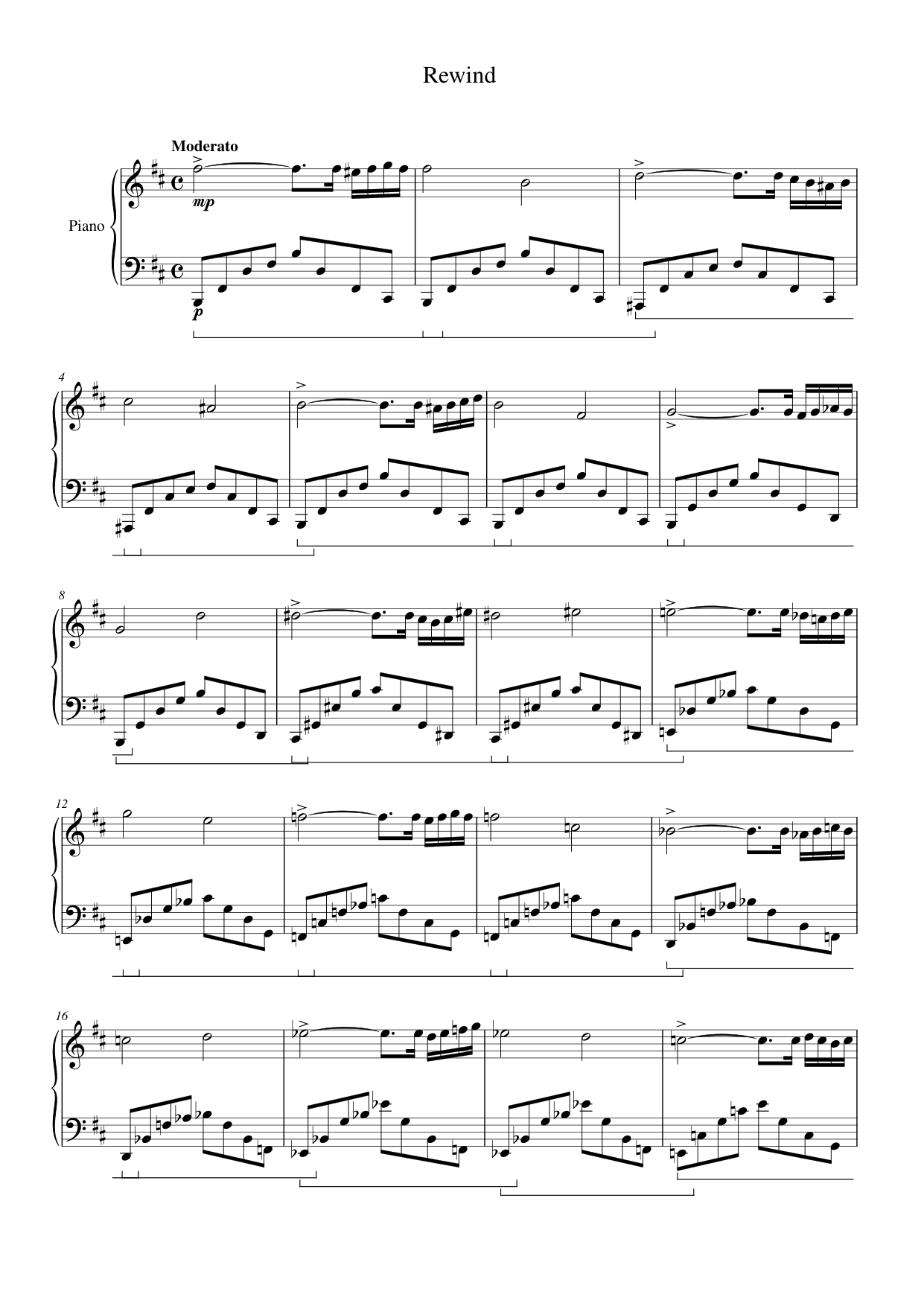 Rewind Piano Sheet Music Score Page 1