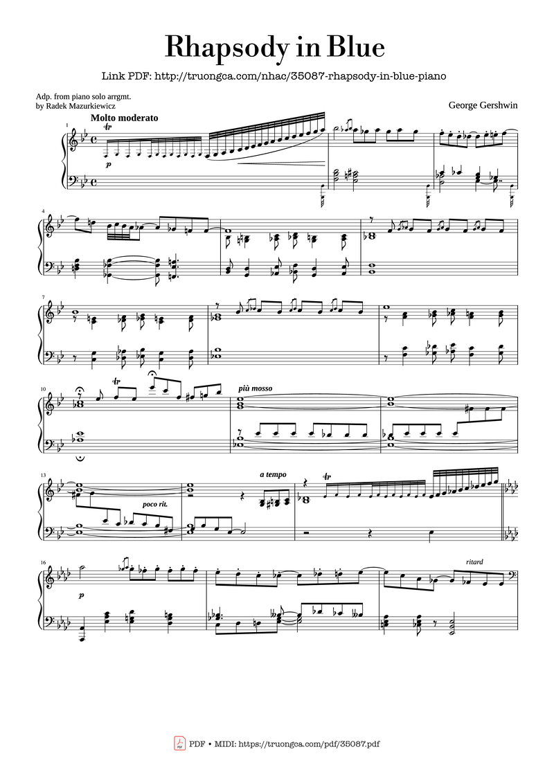 Rhapsody In Blue Piano Sheet Music Score Page 1