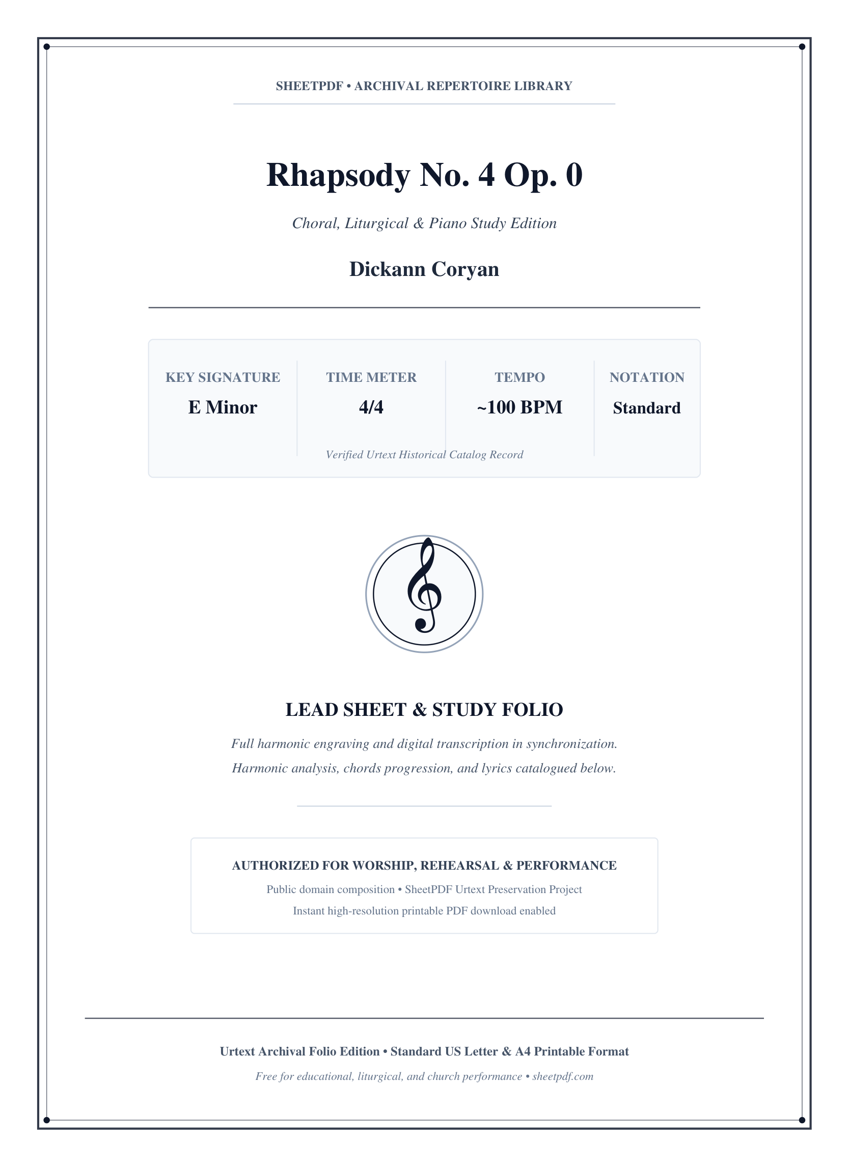 Rhapsody No. 4 Op. 0 Lyrics & Chords Folio