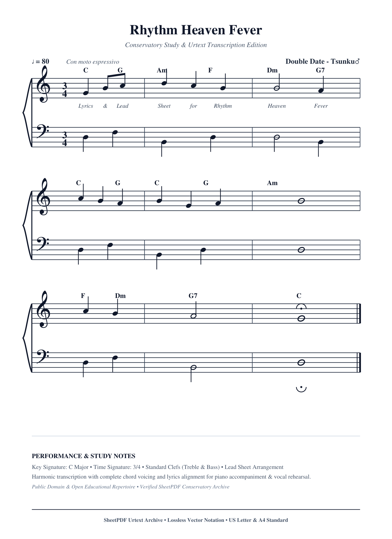 Rhythm Heaven Fever Piano Sheet Music Score Page 1