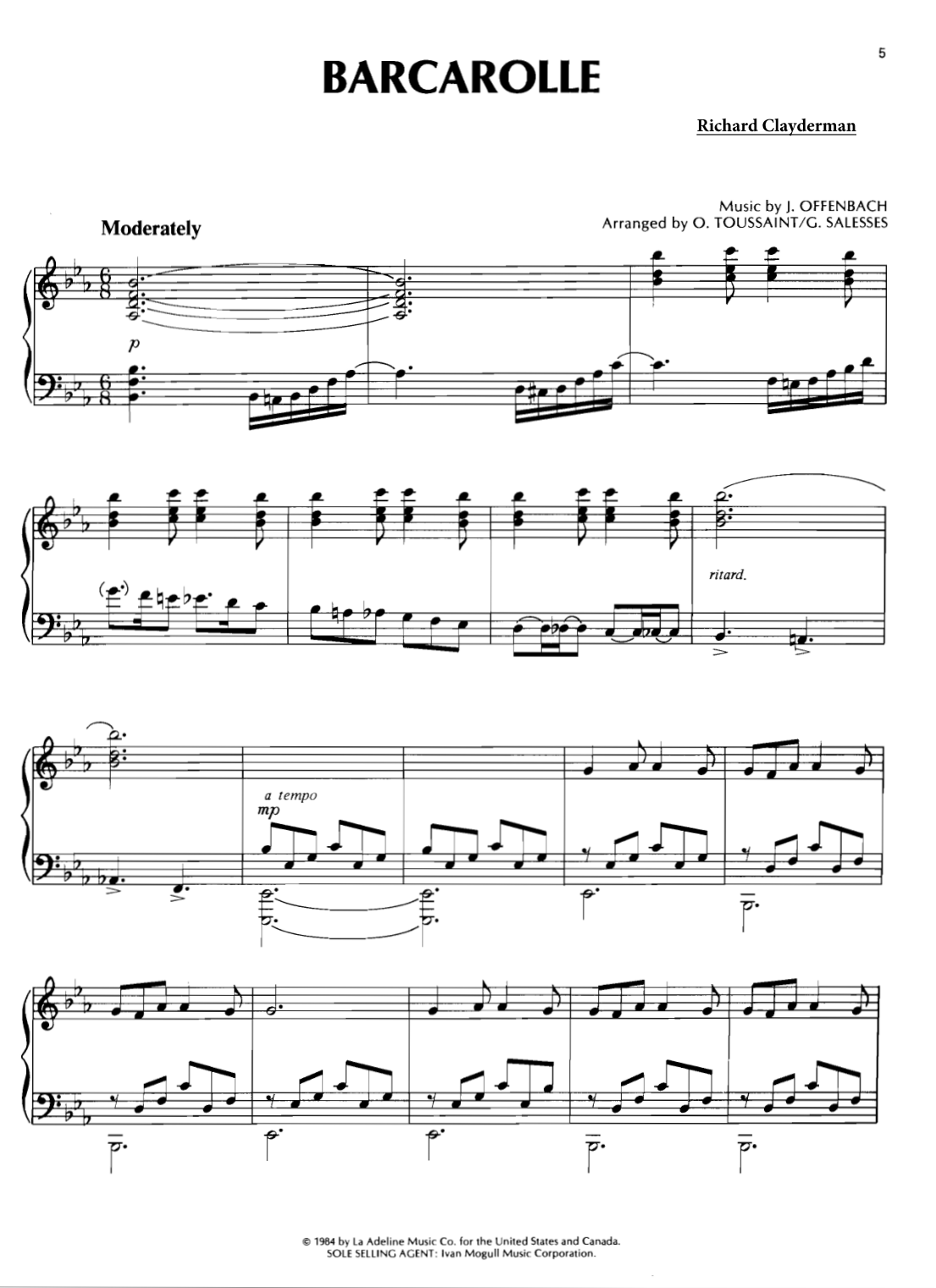 Barcarolle Piano Sheet Music Page 1 Free PDF