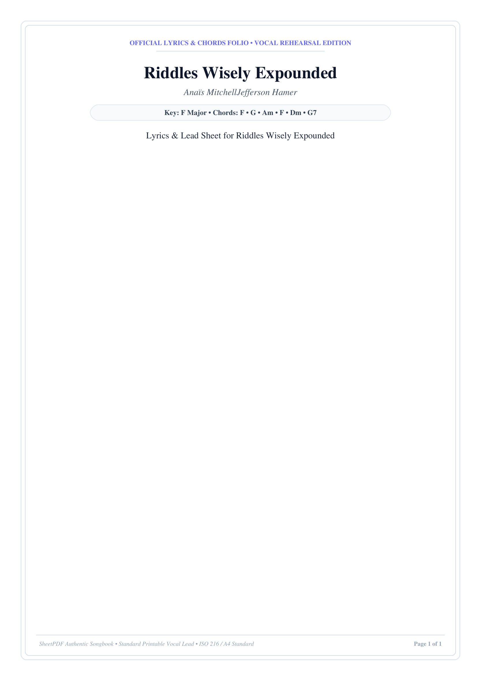 Riddles Wisely Expounded Piano Sheet Music Page 1 Free PDF