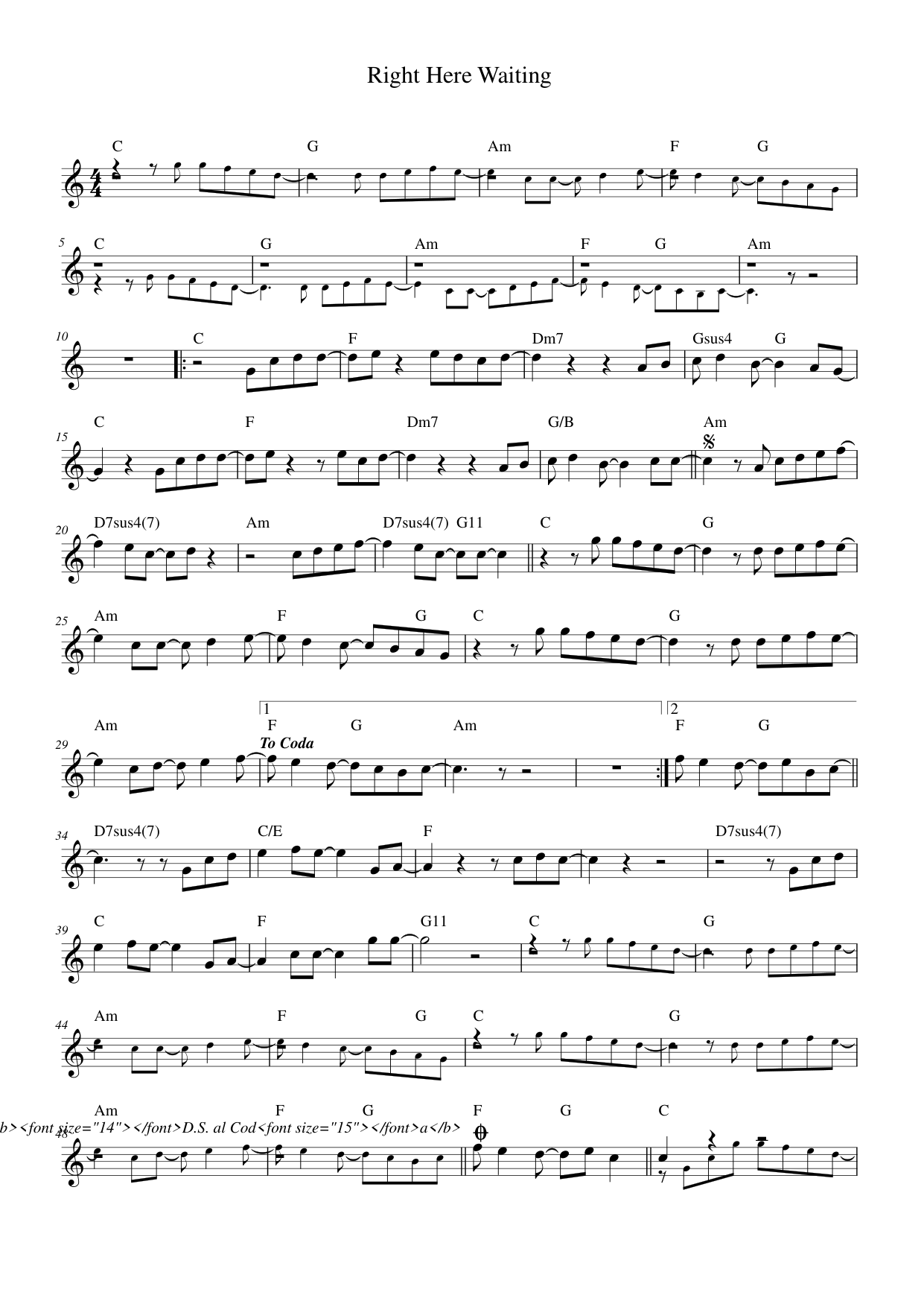 Right Here Waiting Piano Sheet Music Page 1 Free PDF