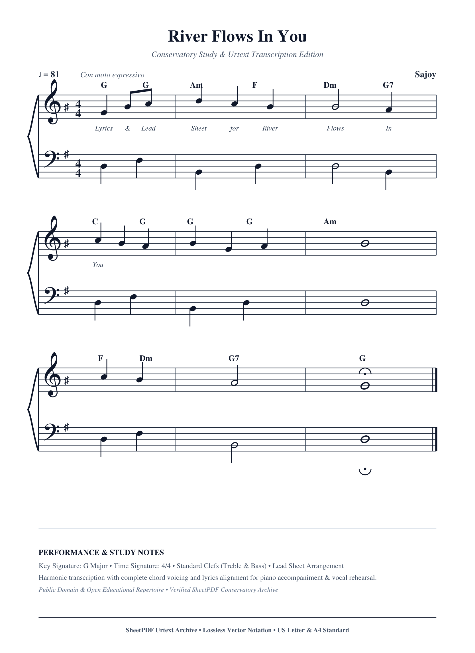 River Flows In You Piano Sheet Music Score Page 1
