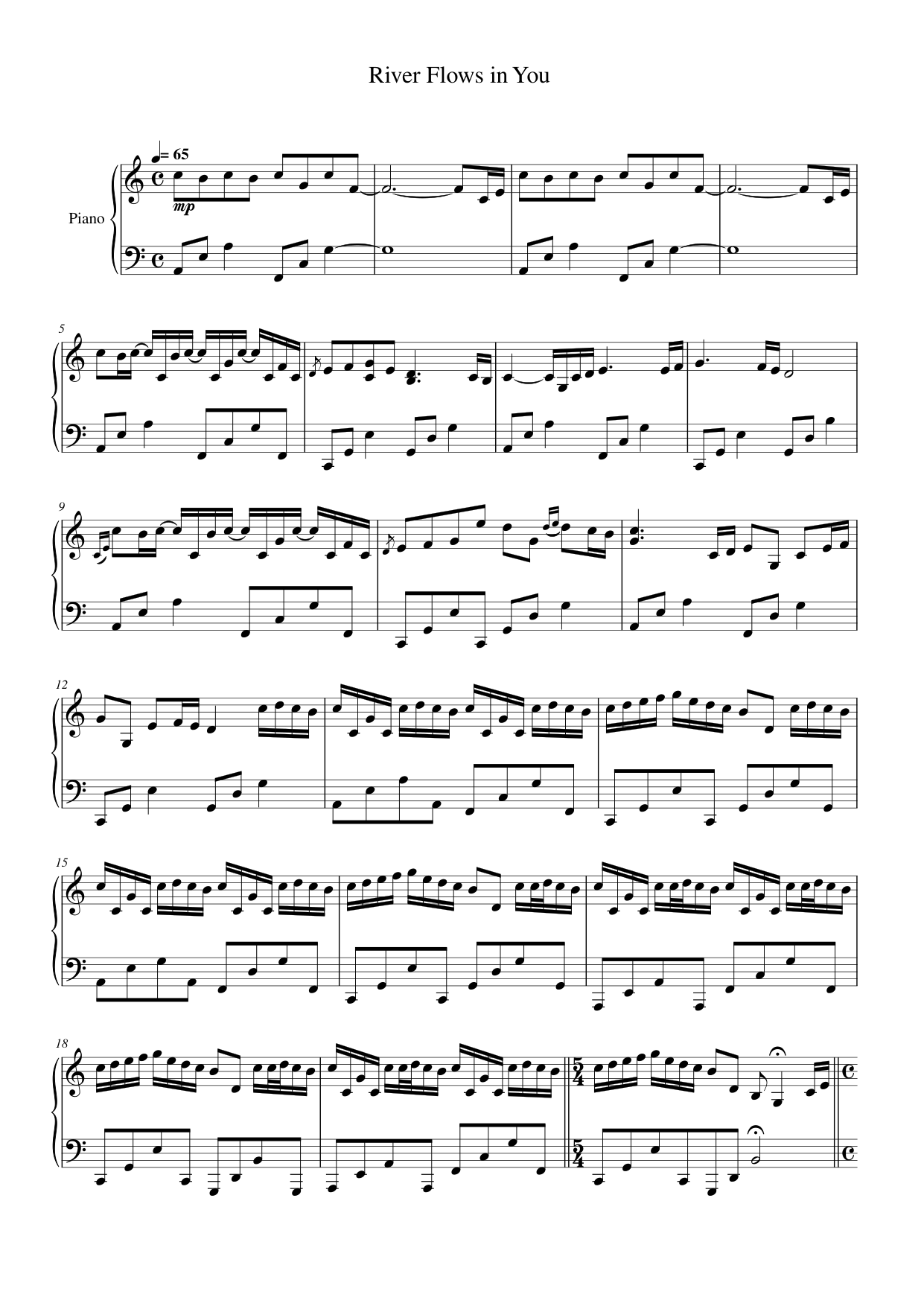 River Flows in You Piano Sheet Music Score Page 1