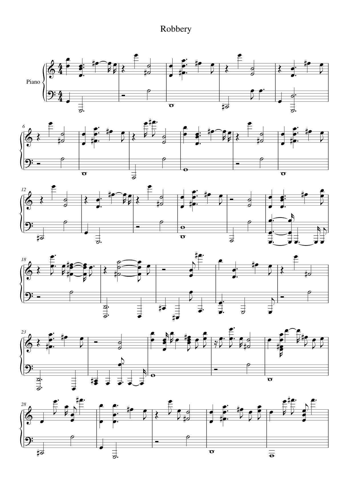 Robbery Piano Sheet Music Score Page 1
