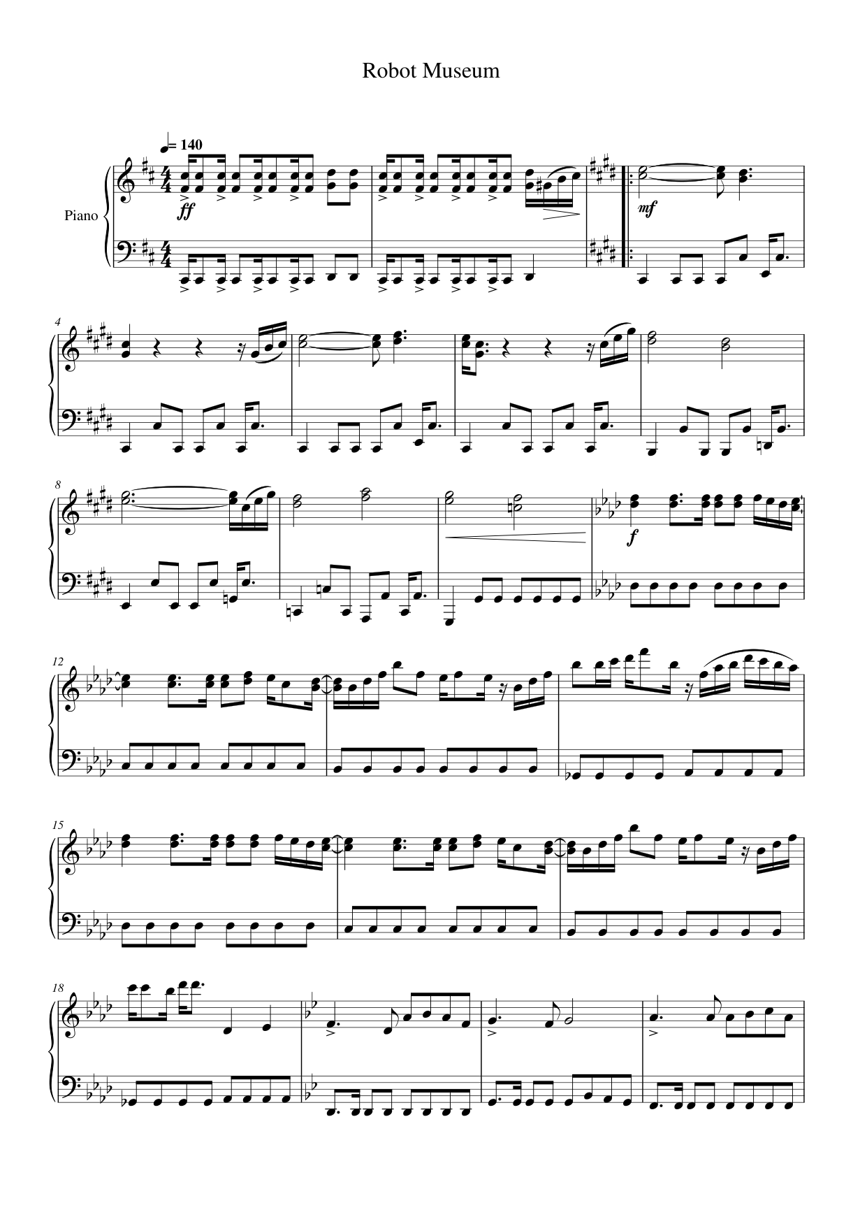Robot Museum Piano Sheet Music Page 1 Free PDF