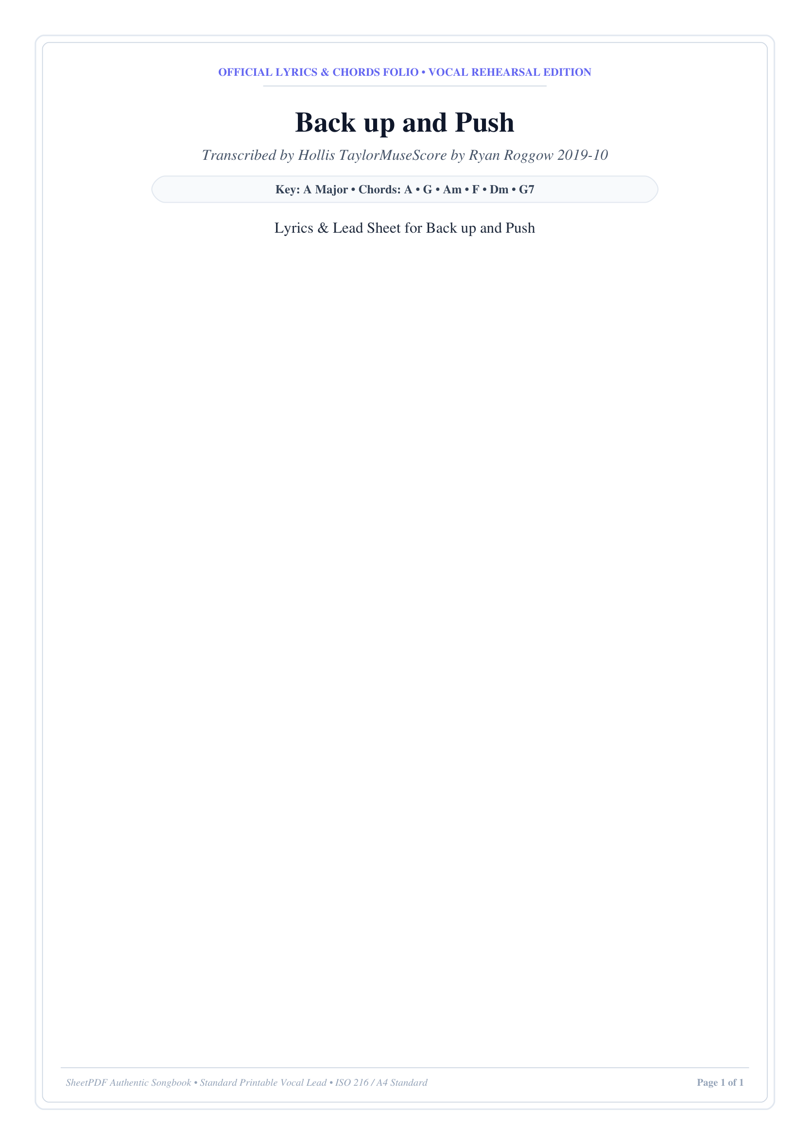 Back up and Push Piano Sheet Music Page 1 Free PDF