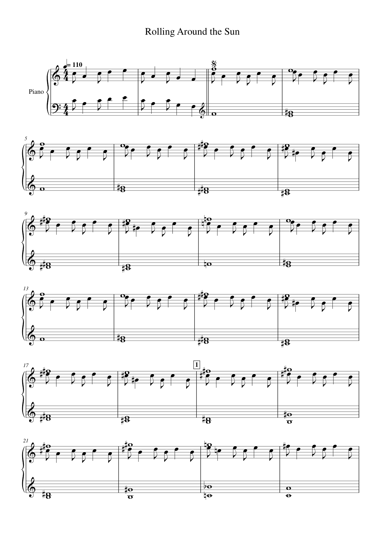 Rolling Around the Sun Piano Sheet Music Page 1 Free PDF