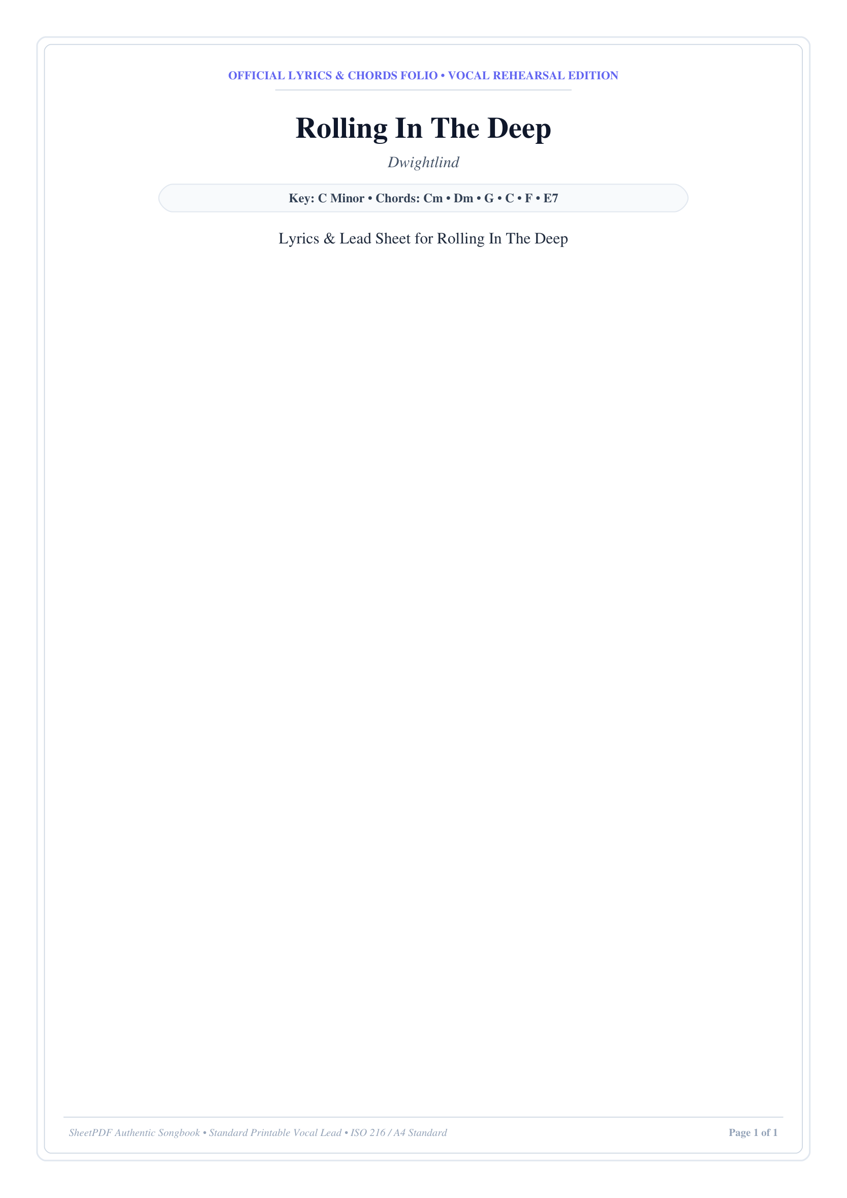 Rolling In The Deep Piano Sheet Music Score Page 1