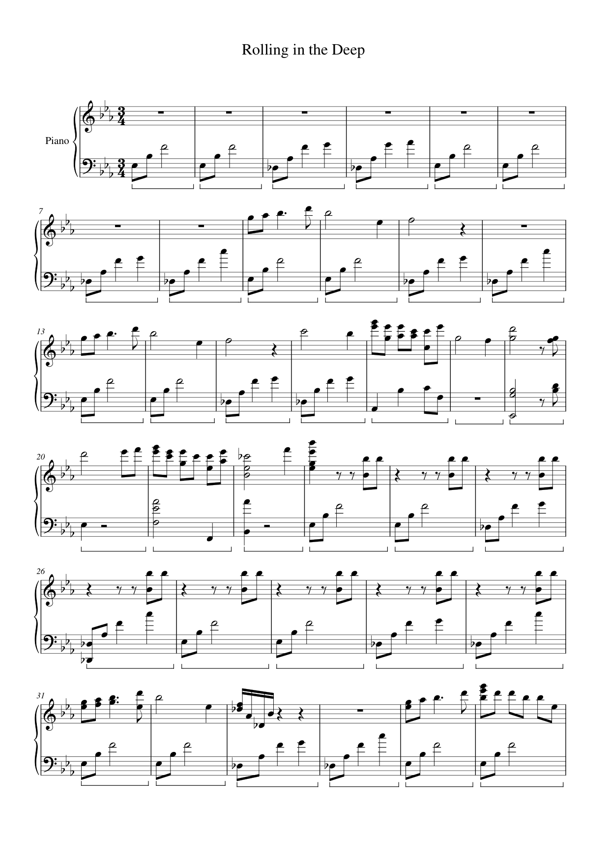 Rolling in the Deep Piano Sheet Music Page 1 Free PDF