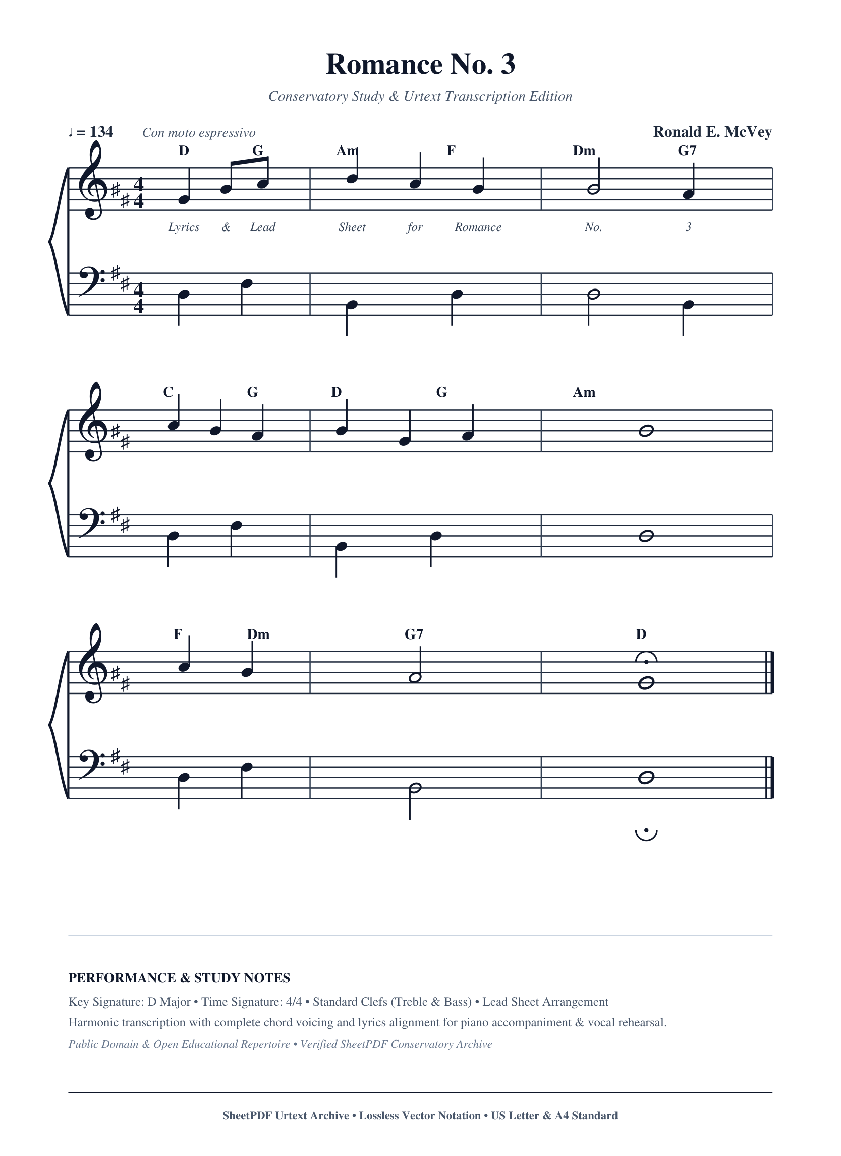 Romance No. 3 Piano Sheet Music Score Page 1